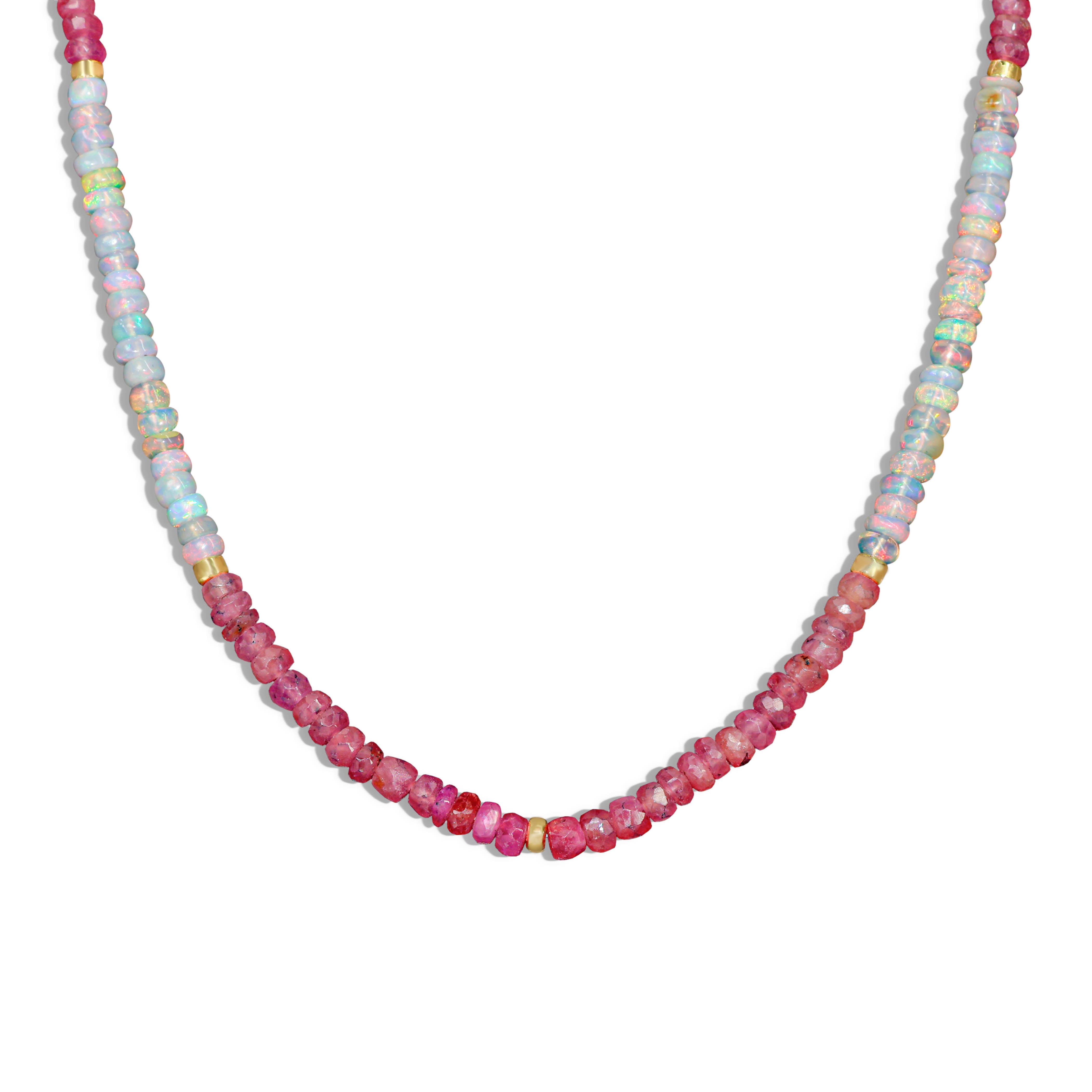 Natural Ruby & White Opal Bead Strand Necklace