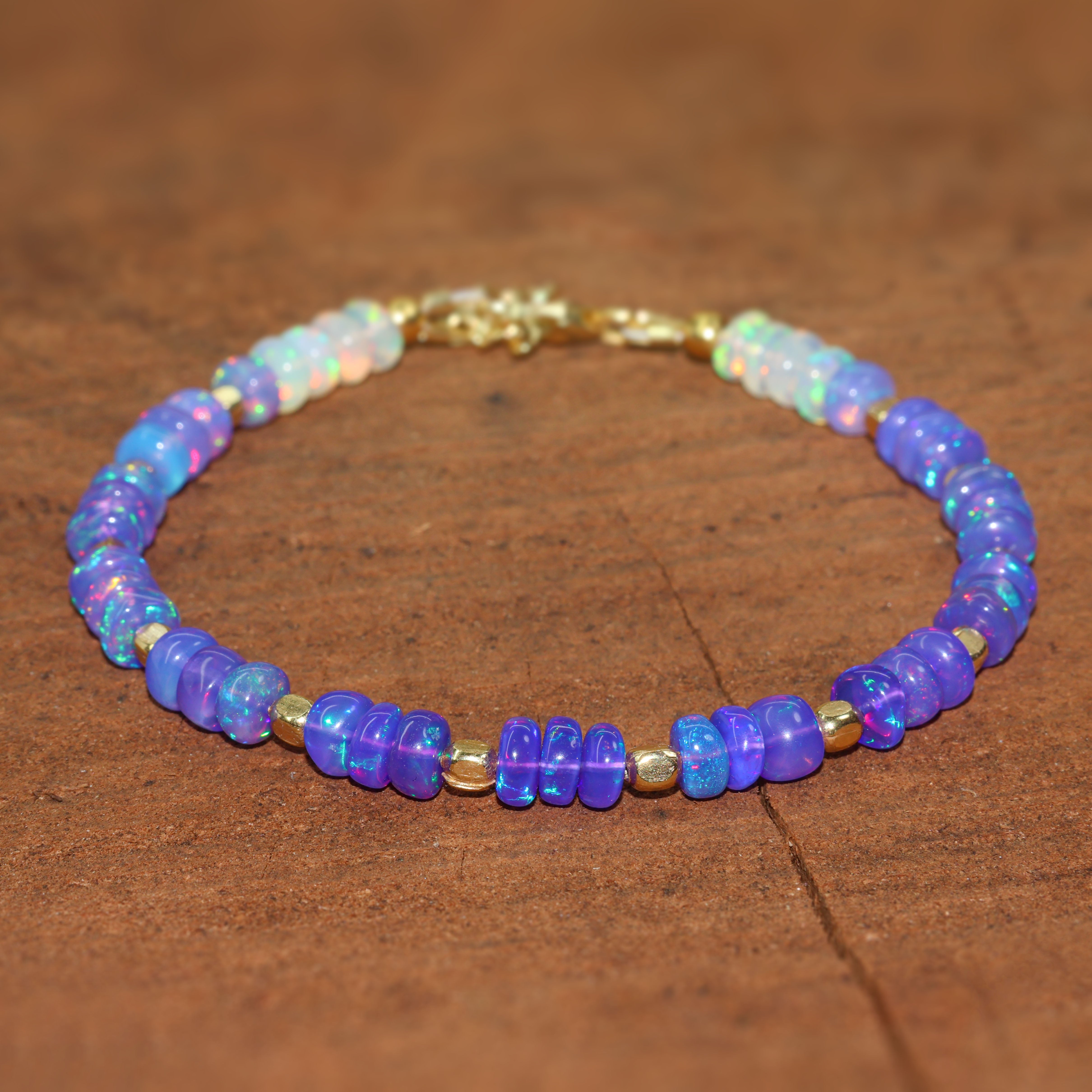 Natural Blue Opal Shaded Dainty Beaded Bracelet Gold Filled Handmade Bracelets