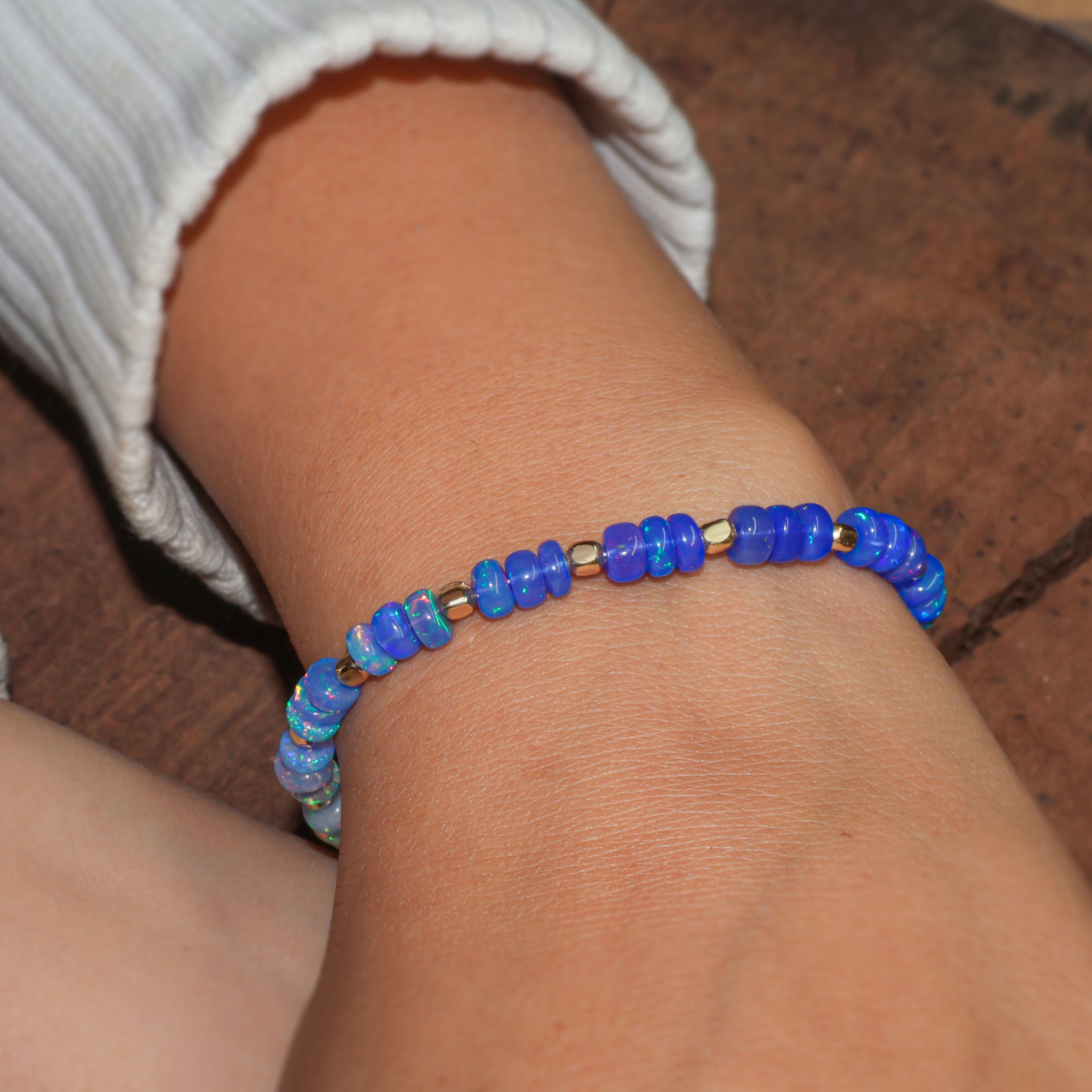 Natural Blue Opal Shaded Dainty Beaded Bracelet Gold Filled Handmade Bracelets