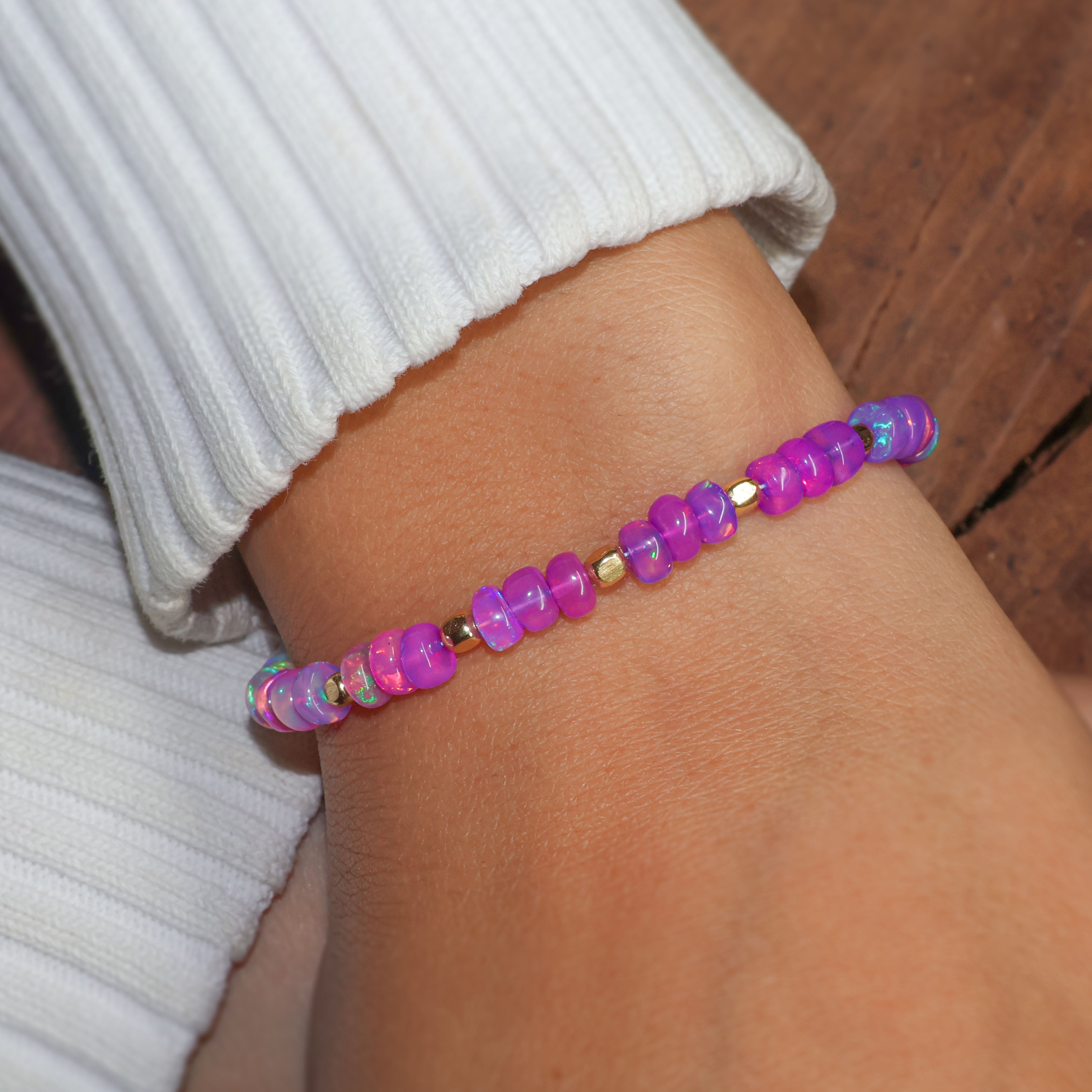 Natural Purple Opal Shaded Dainty Beaded Bracelet Gold Filled Handmade Bracelets