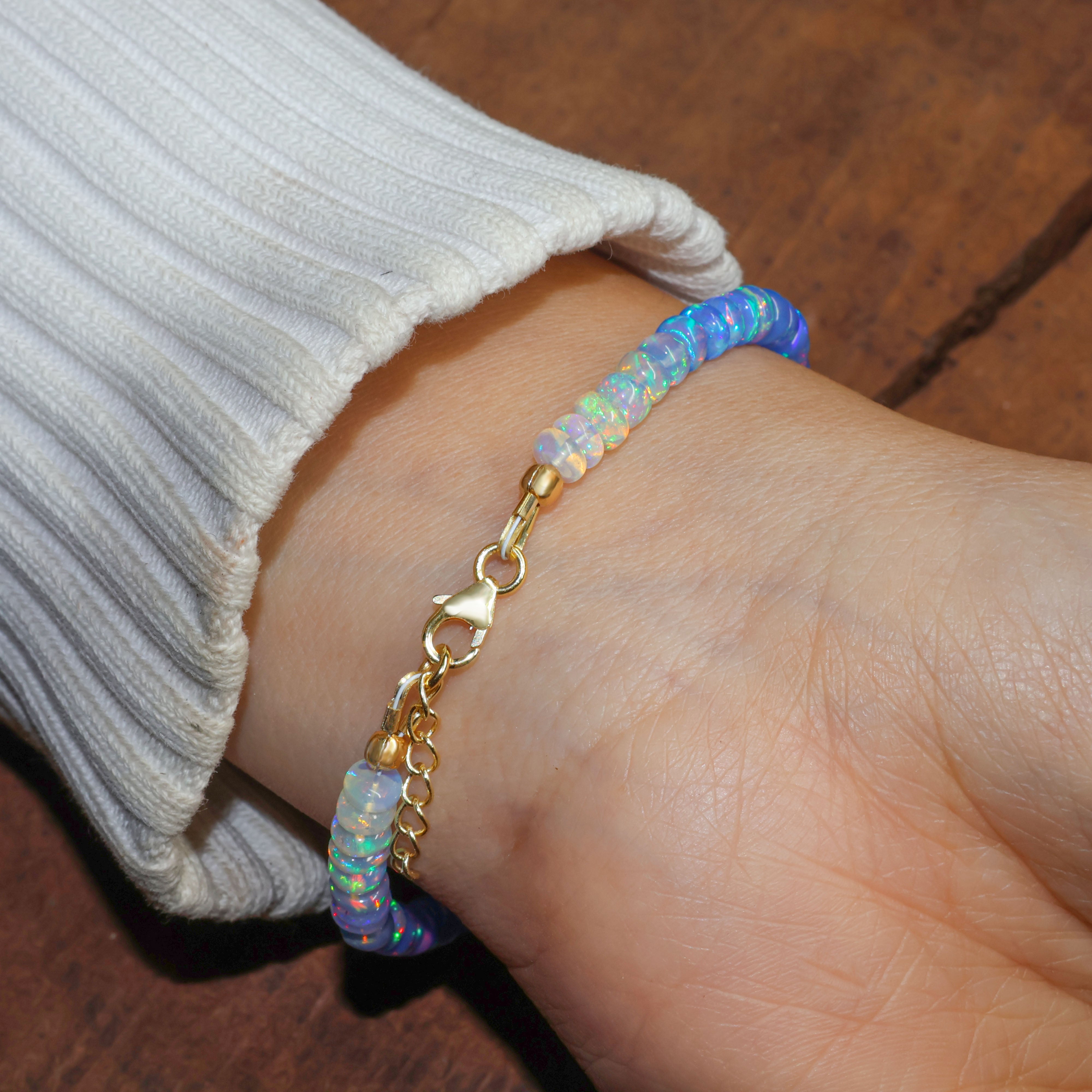 Blue Opal Plain Shaded Beaded Bracelet Natural Birthstone