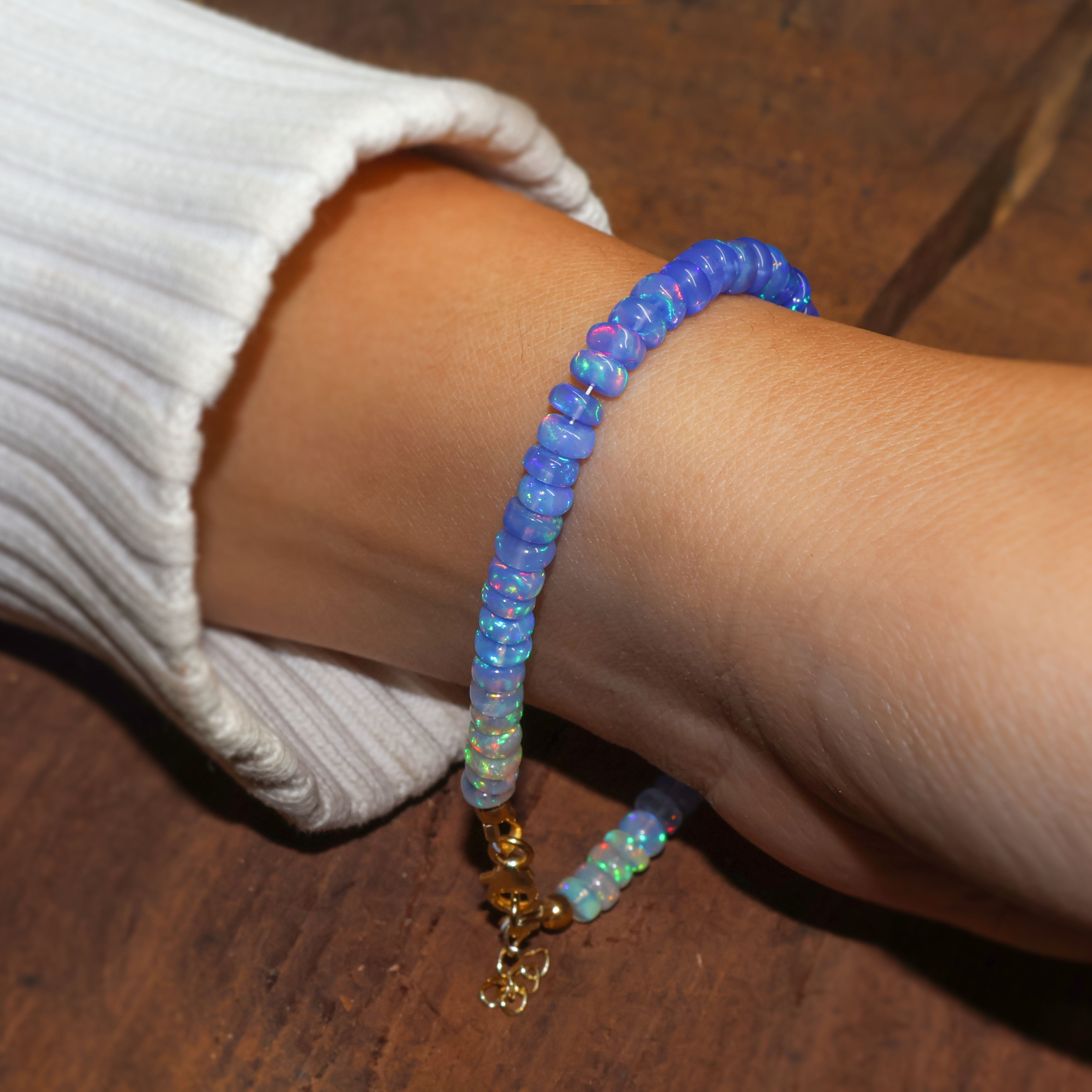 Blue Opal Plain Shaded Beaded Bracelet Natural Birthstone