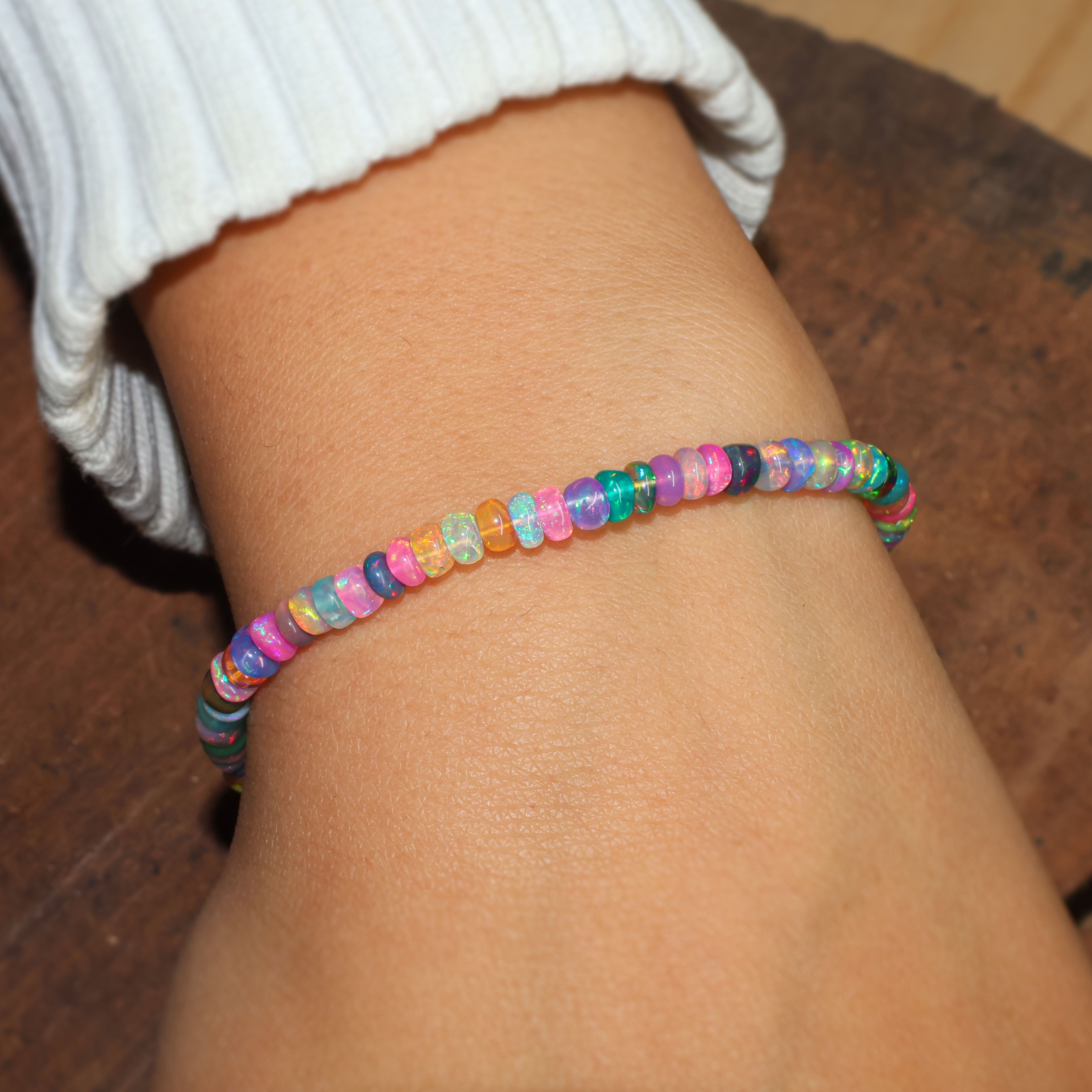 Multi Opal Plain Shaded Beaded Bracelet Natural Birthstone