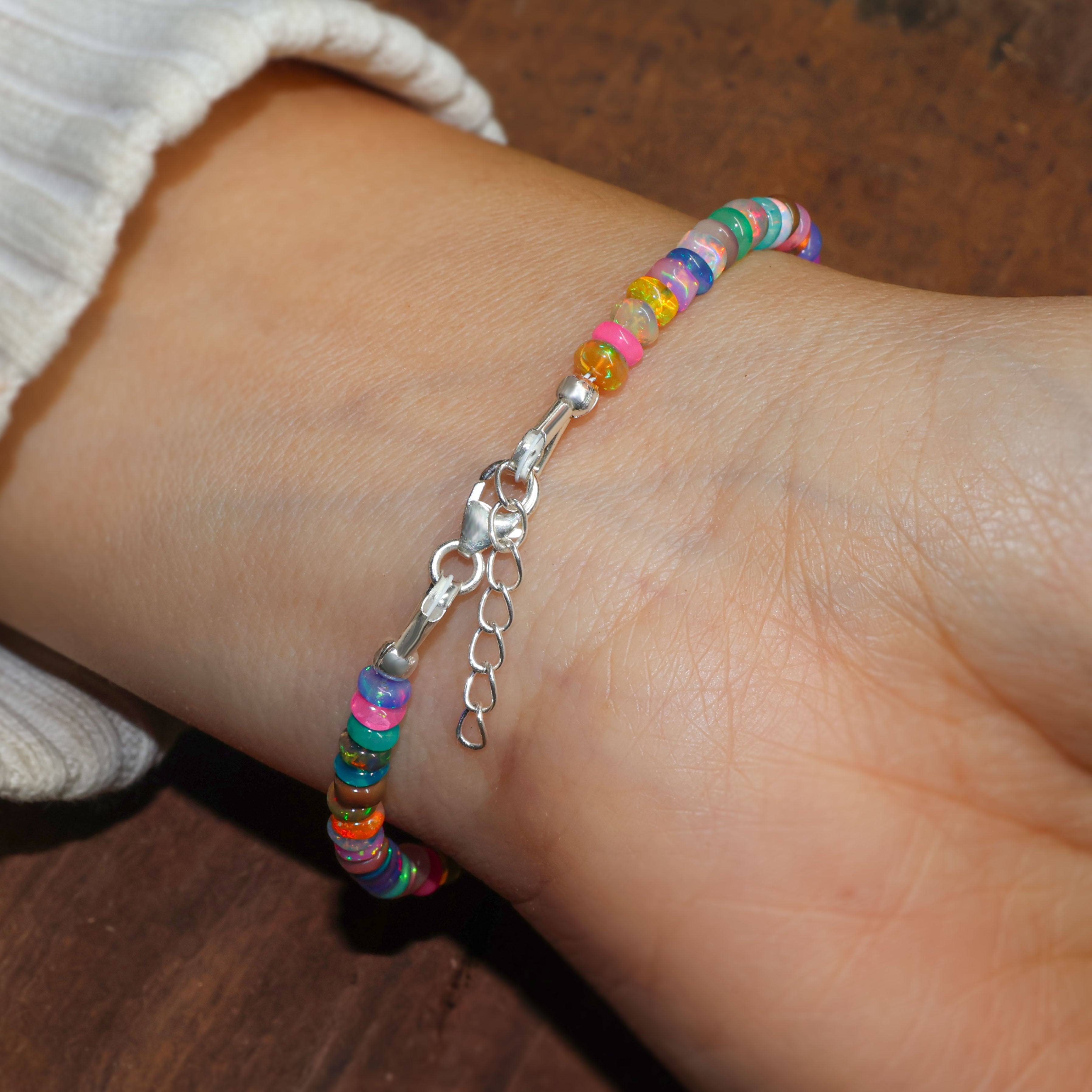 Multi Opal Plain Shaded Beaded Bracelet Natural Birthstone
