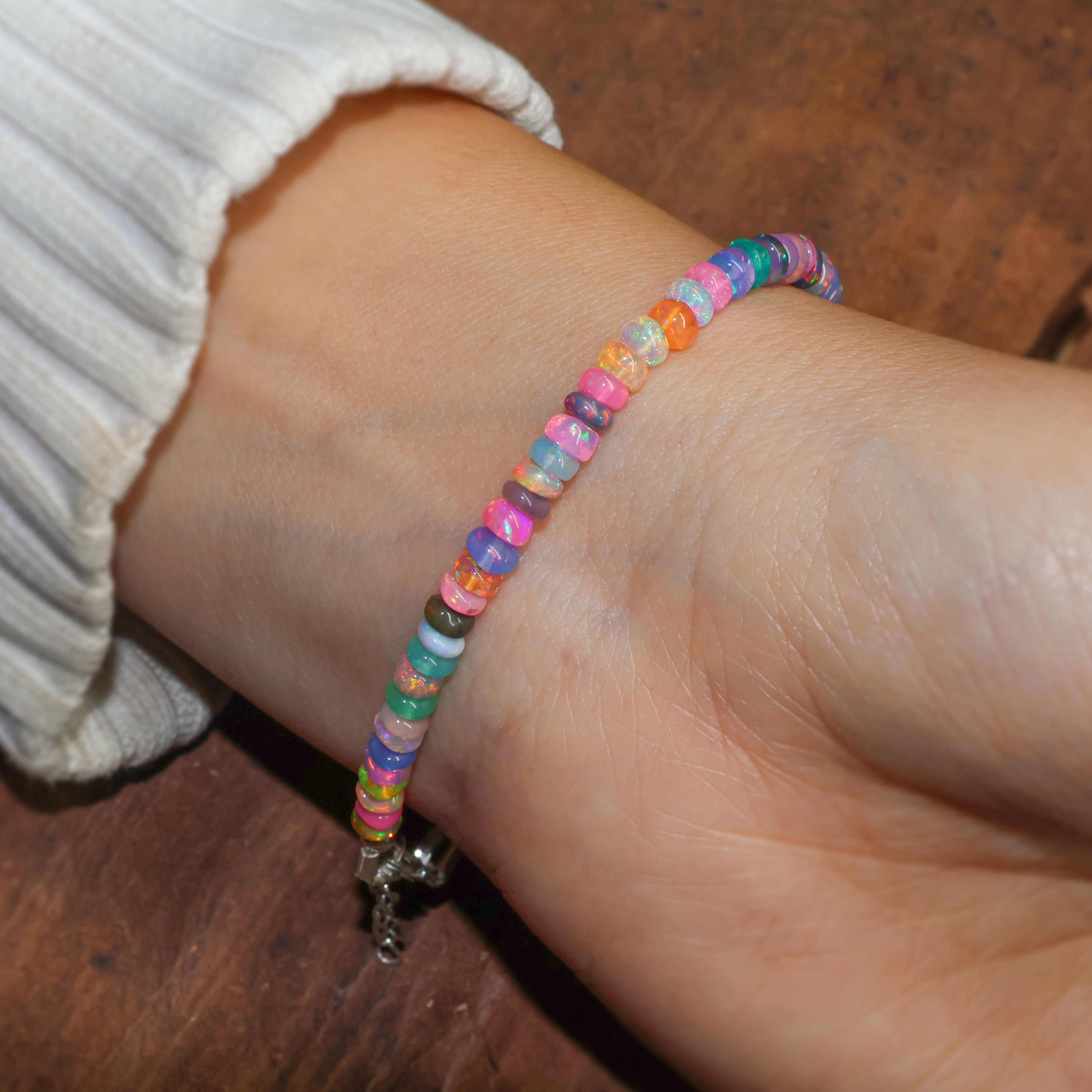 Multi Opal Plain Shaded Beaded Bracelet Natural Birthstone