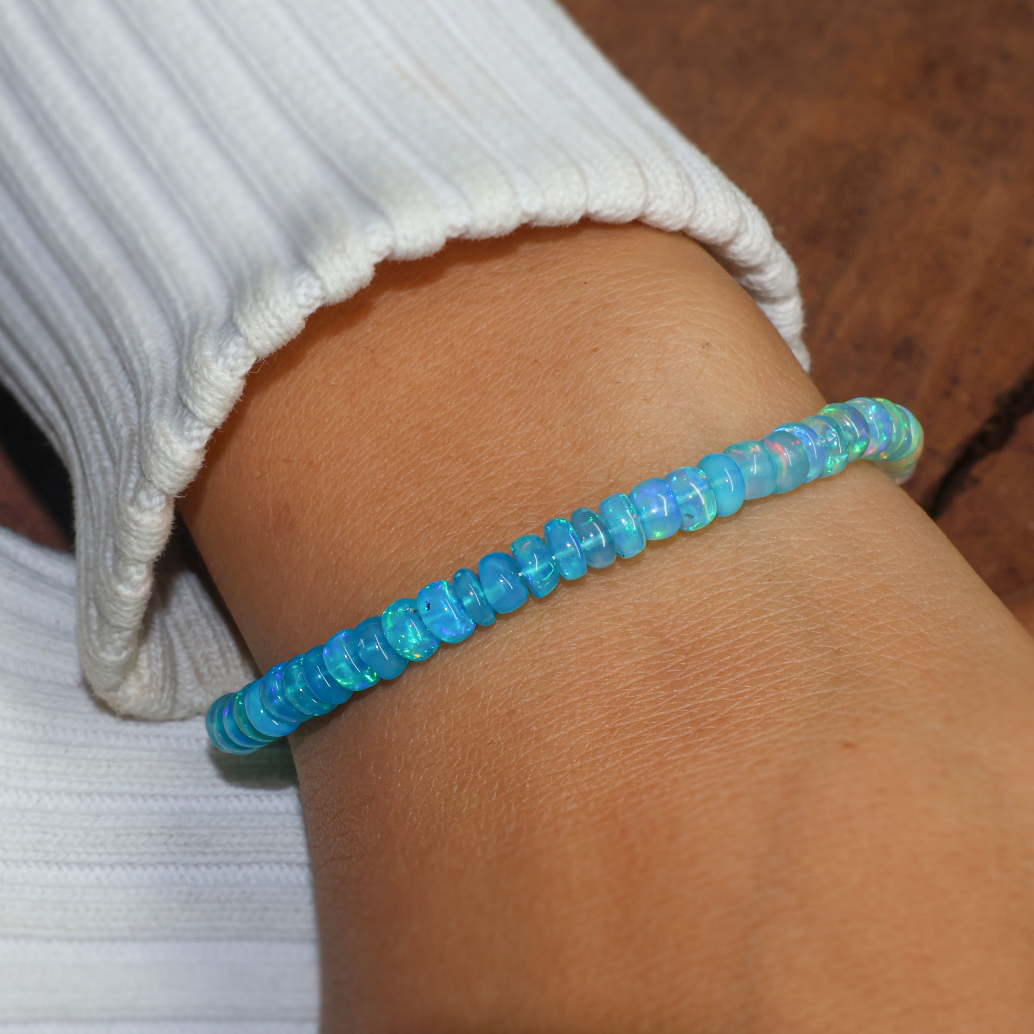 Paraiba Opal Plain Shaded Beaded Bracelet Natural Birthstone