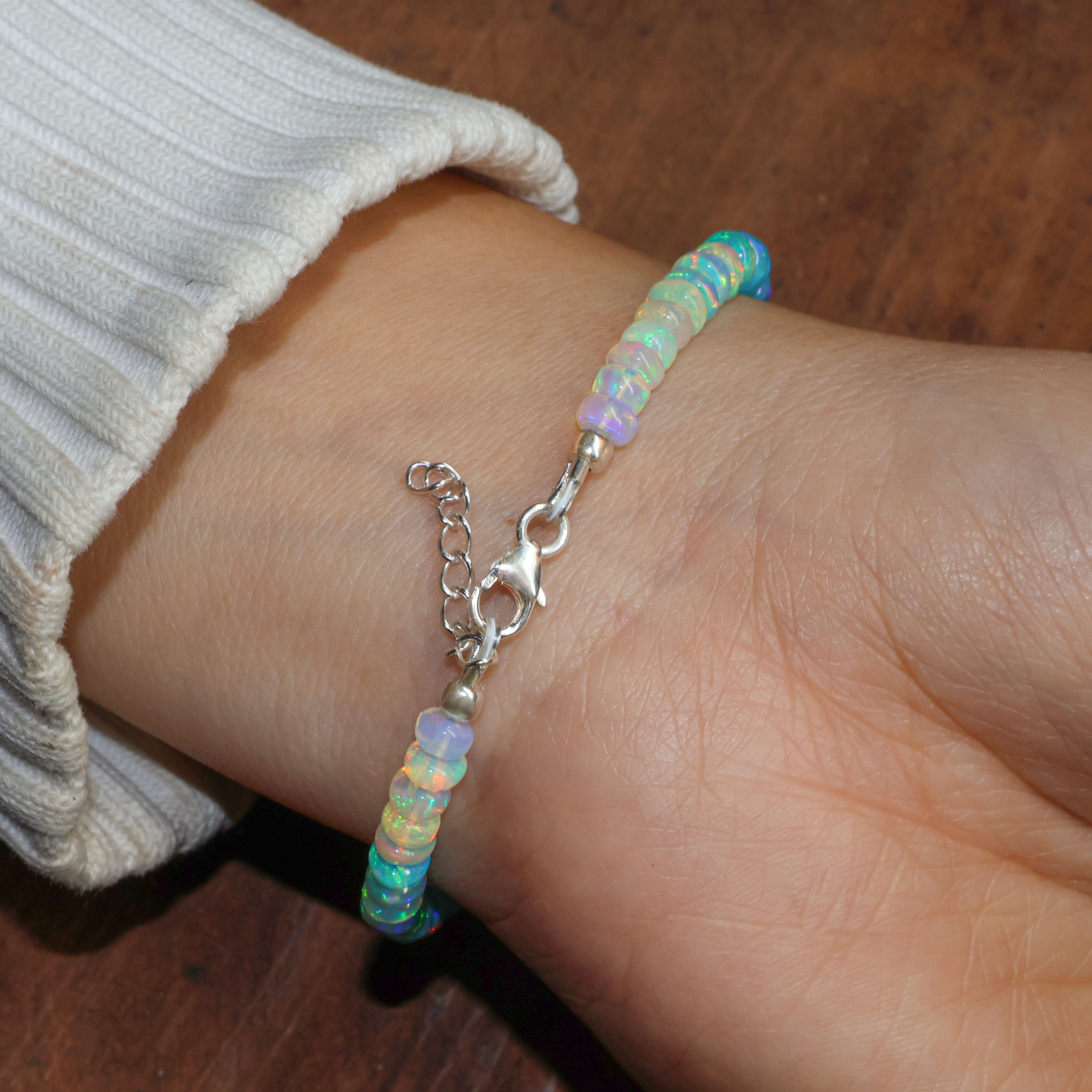 Paraiba Opal Plain Shaded Beaded Bracelet Natural Birthstone