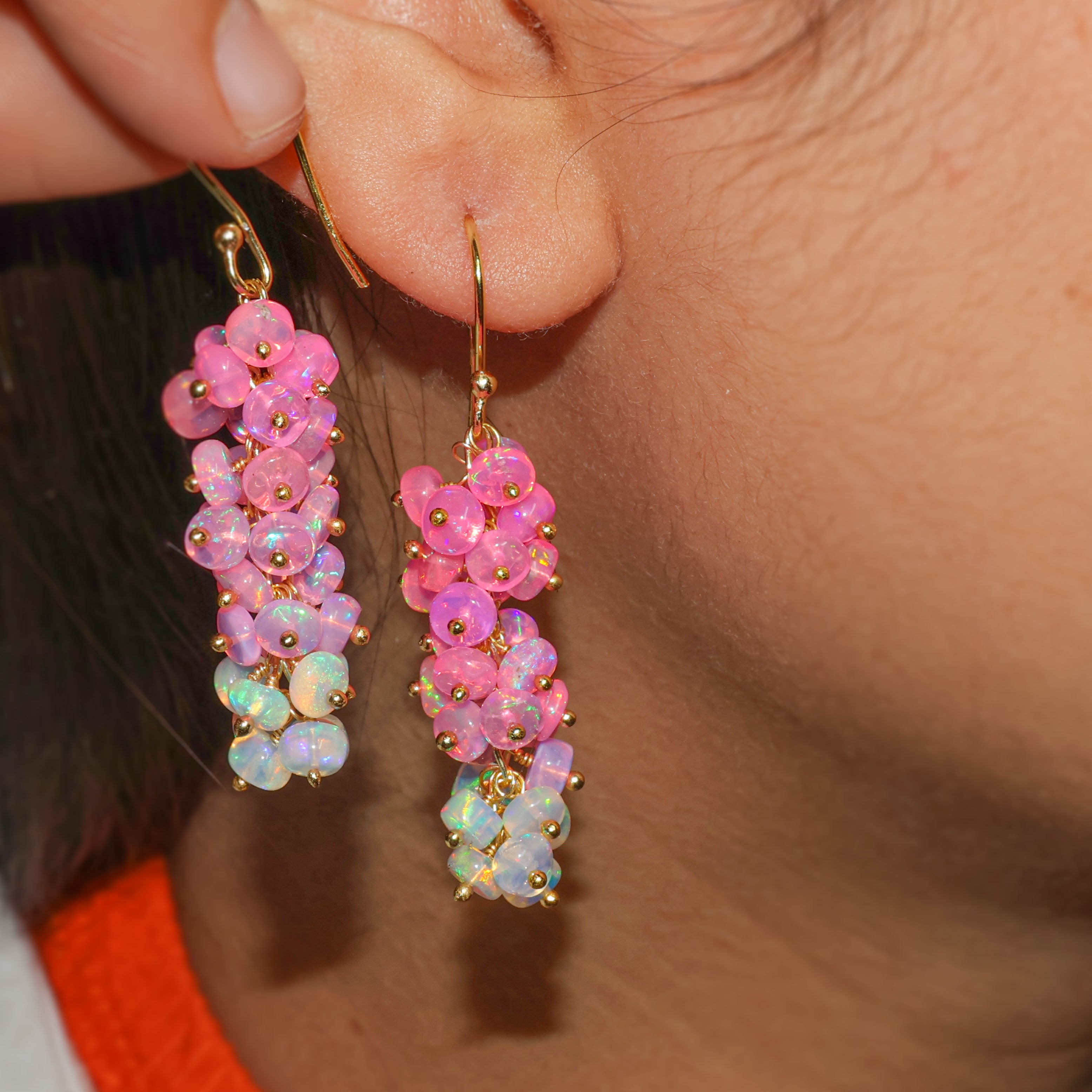 Natural Pink Opal Shaded Beads Cluster Handmade Earrings