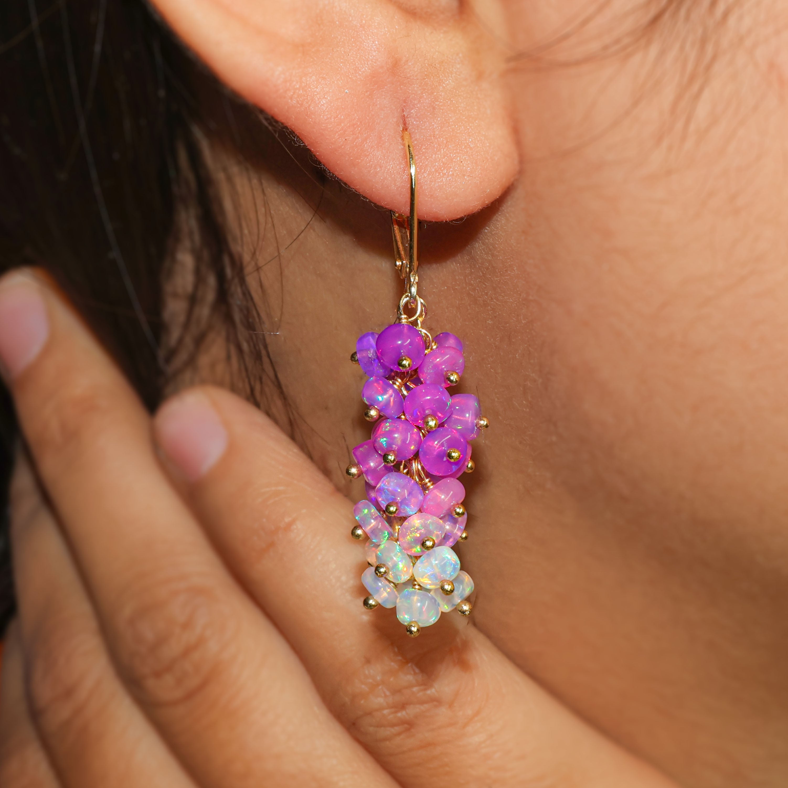 Natural Purple Opal Shaded Beads Cluster Handmade Earrings