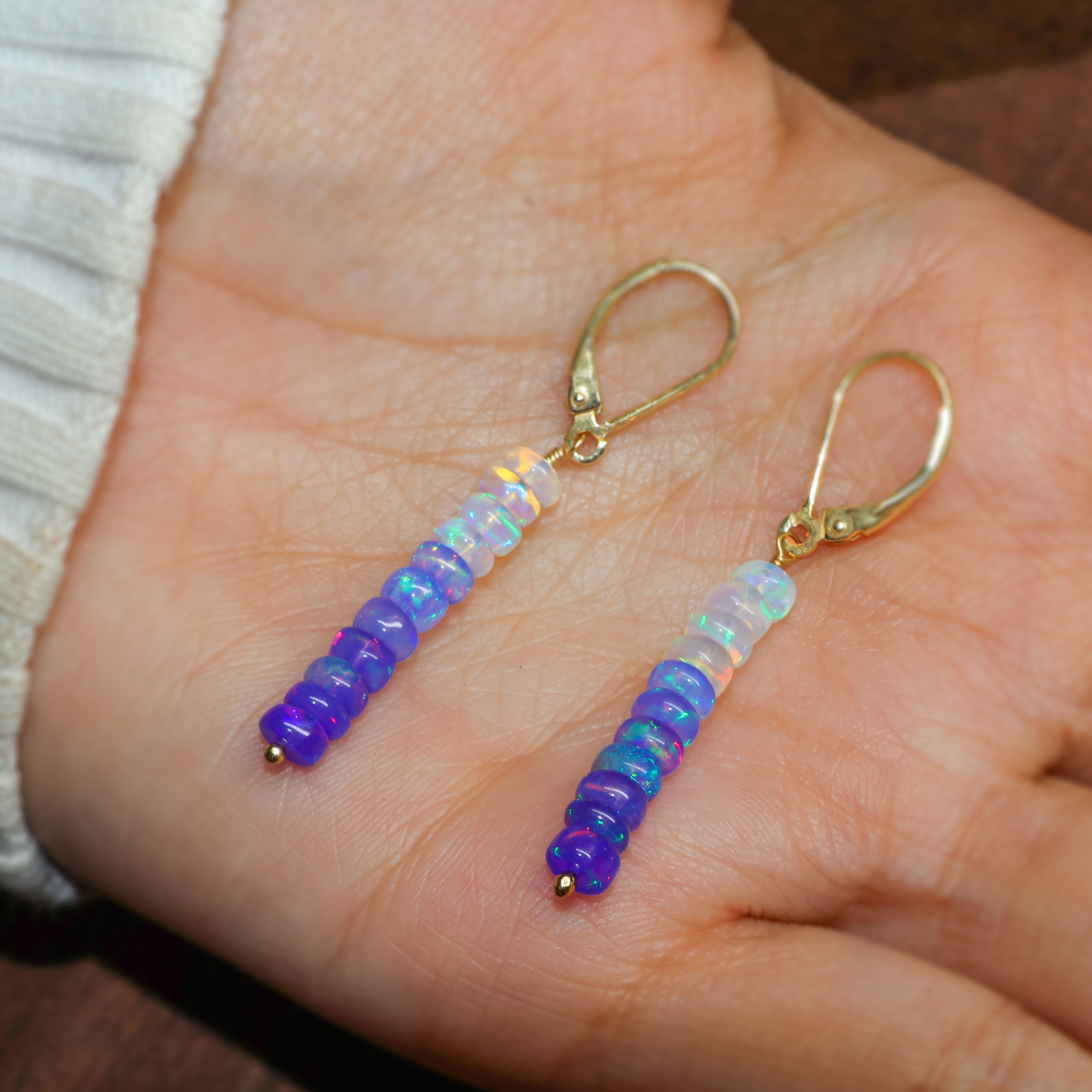 Natural Lavender Opal Linear Beaded Dangle Drop Earrings