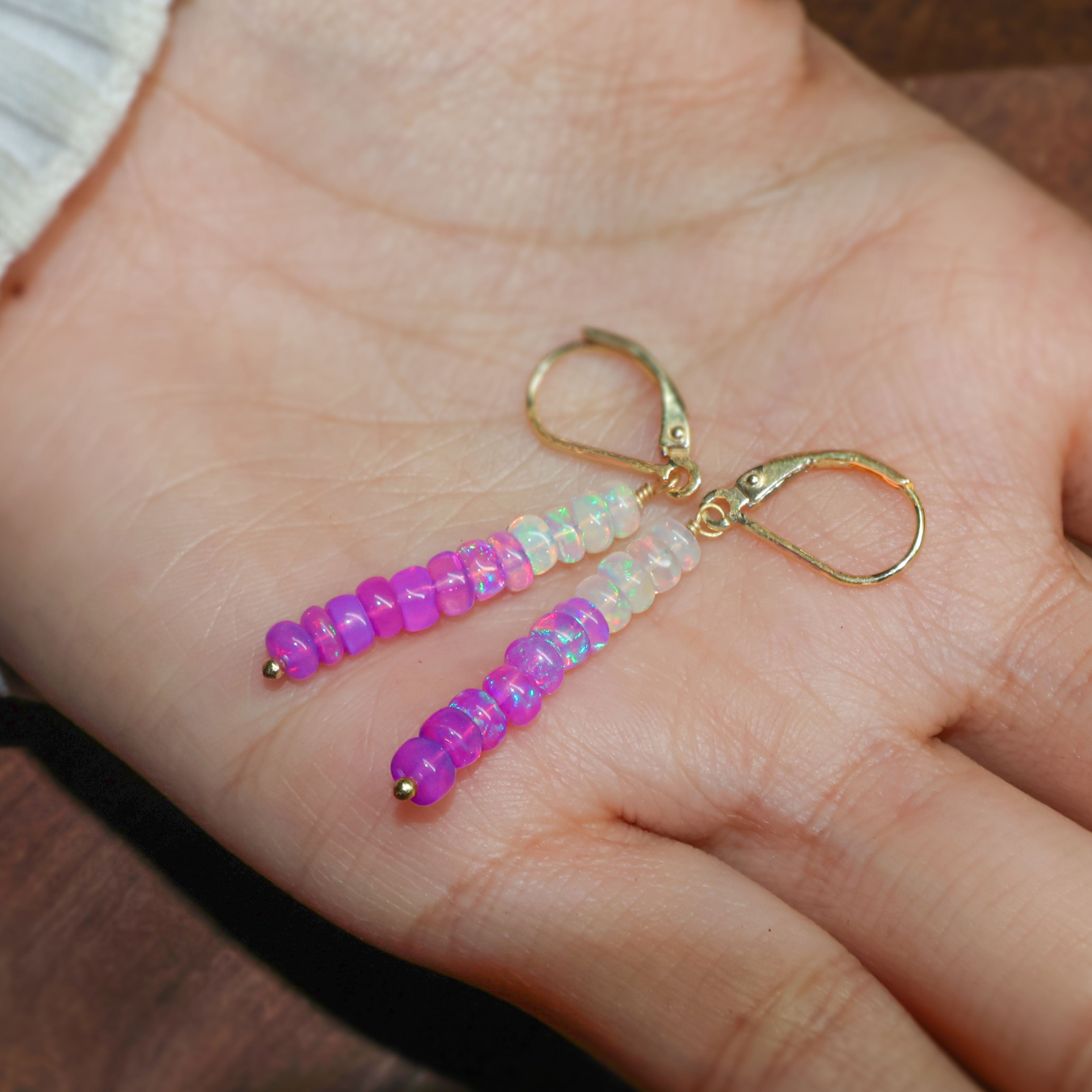 Natural Purple Opal Linear Beaded Dangle Drop Earrings