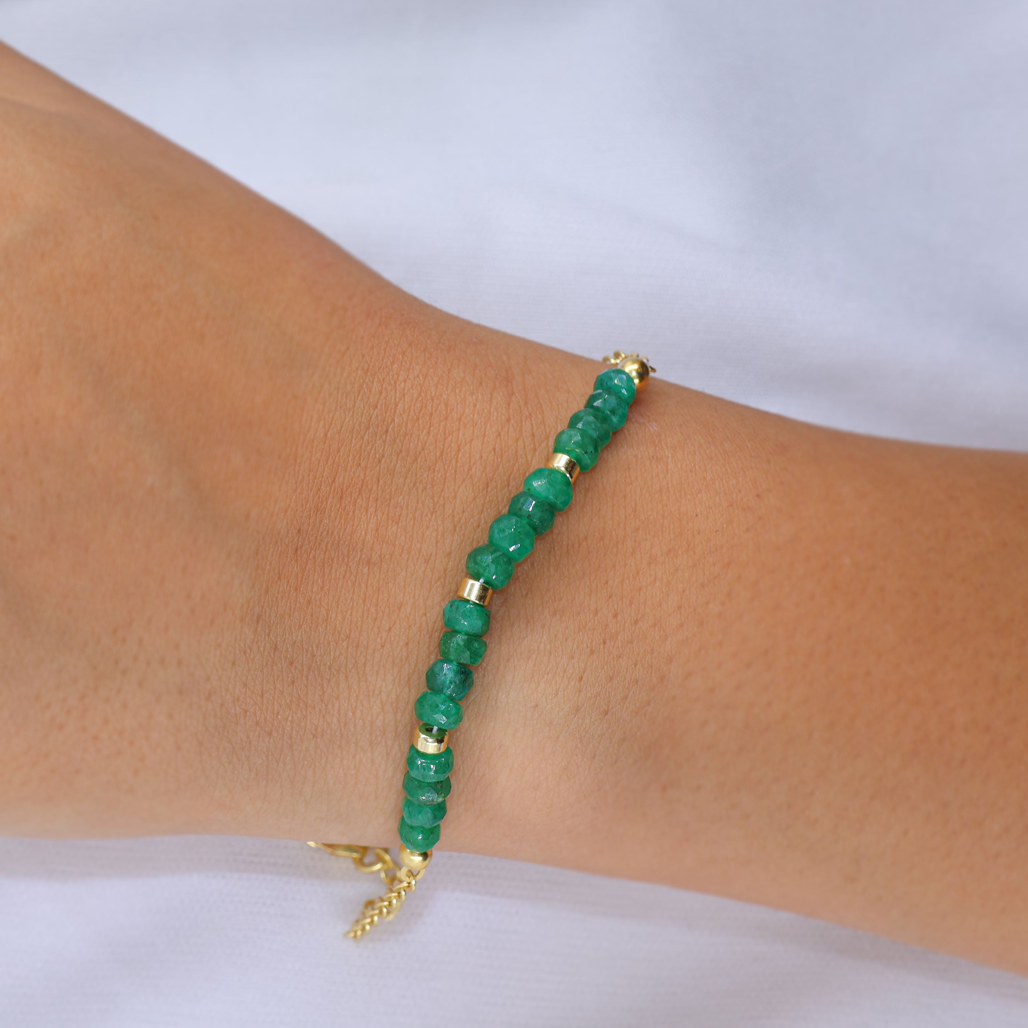 Natural Authentic Emerald beaded Gold vermeil and silver bracelet