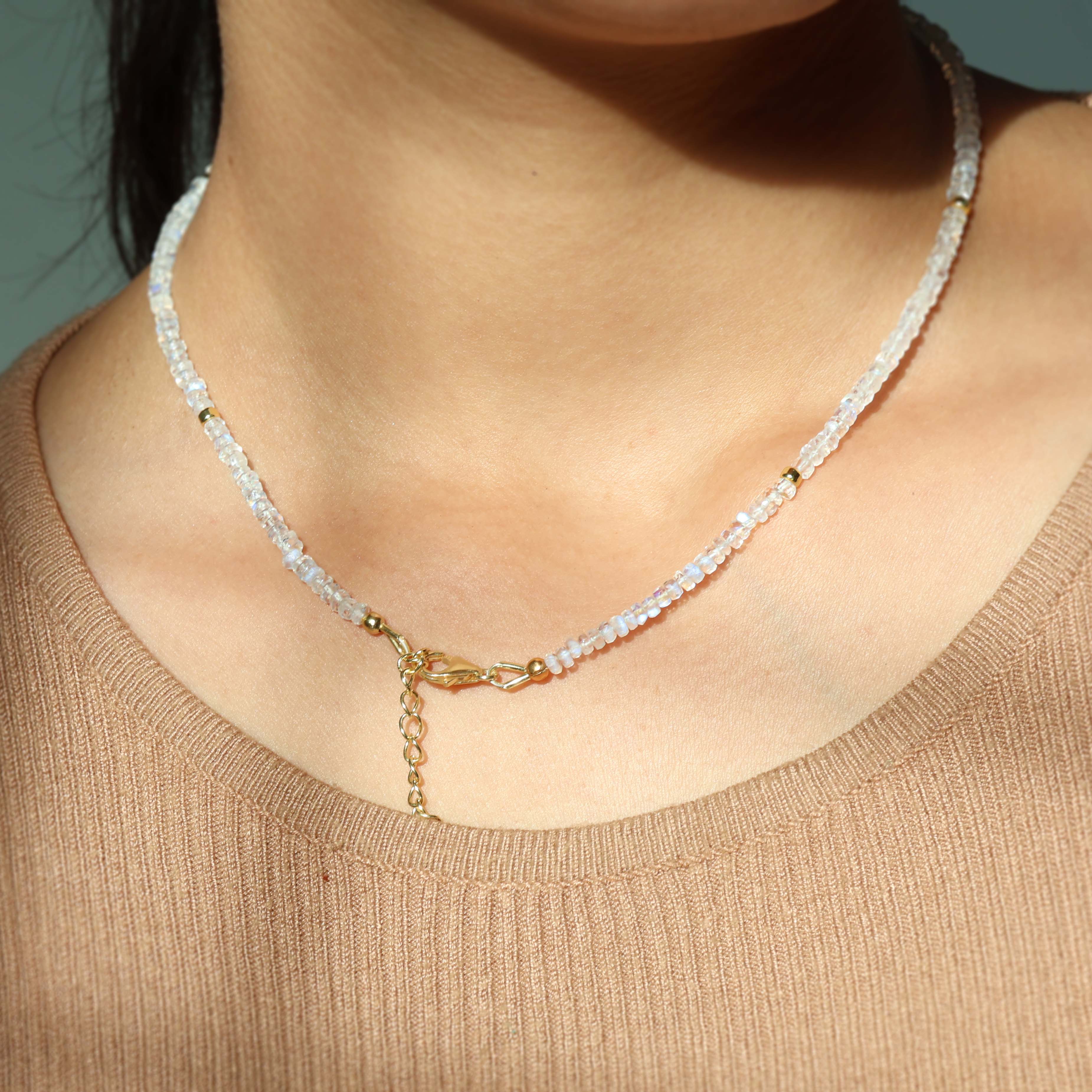 Faceted Separator Beaded Necklace Natural Moonstone