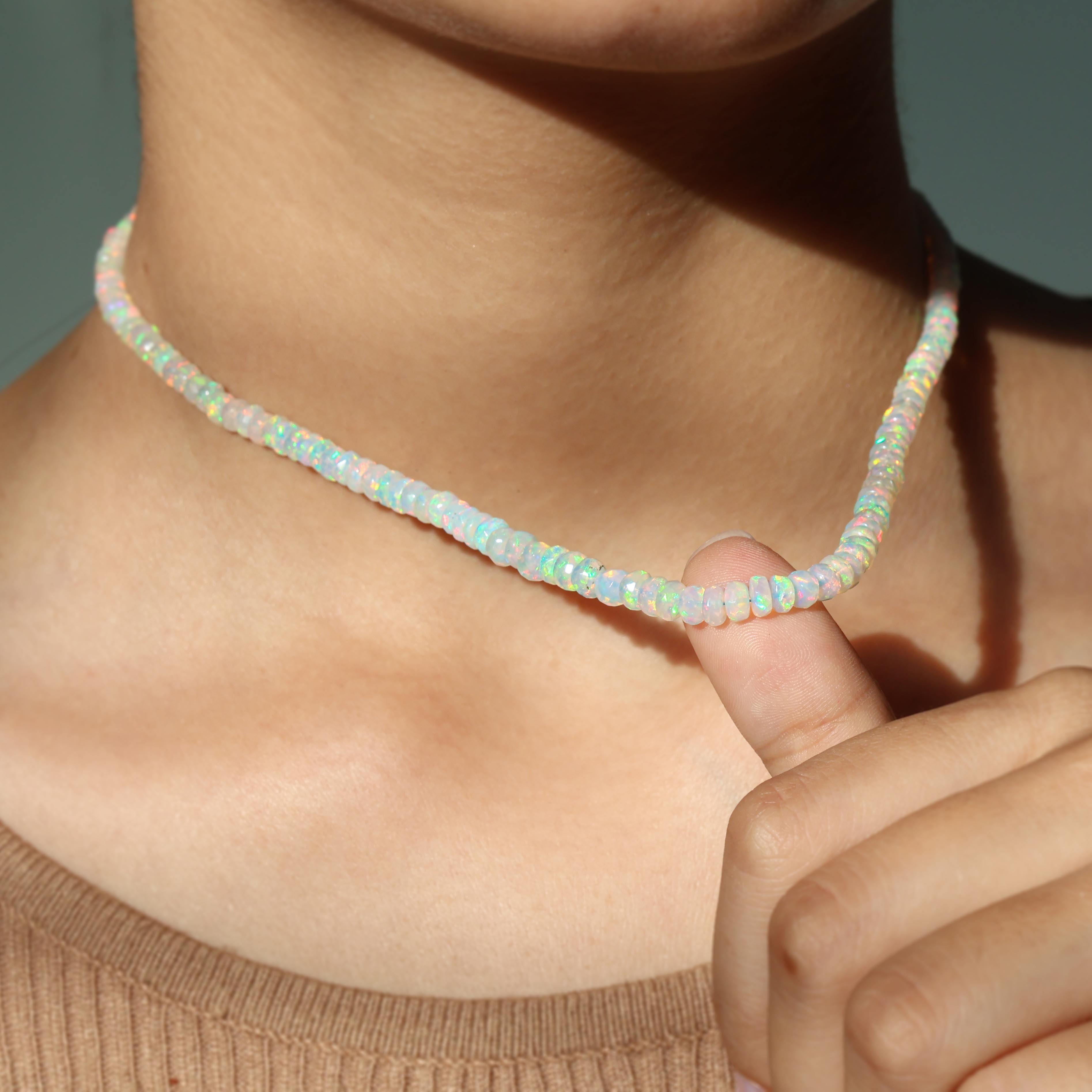 white opal beaded necklace natural