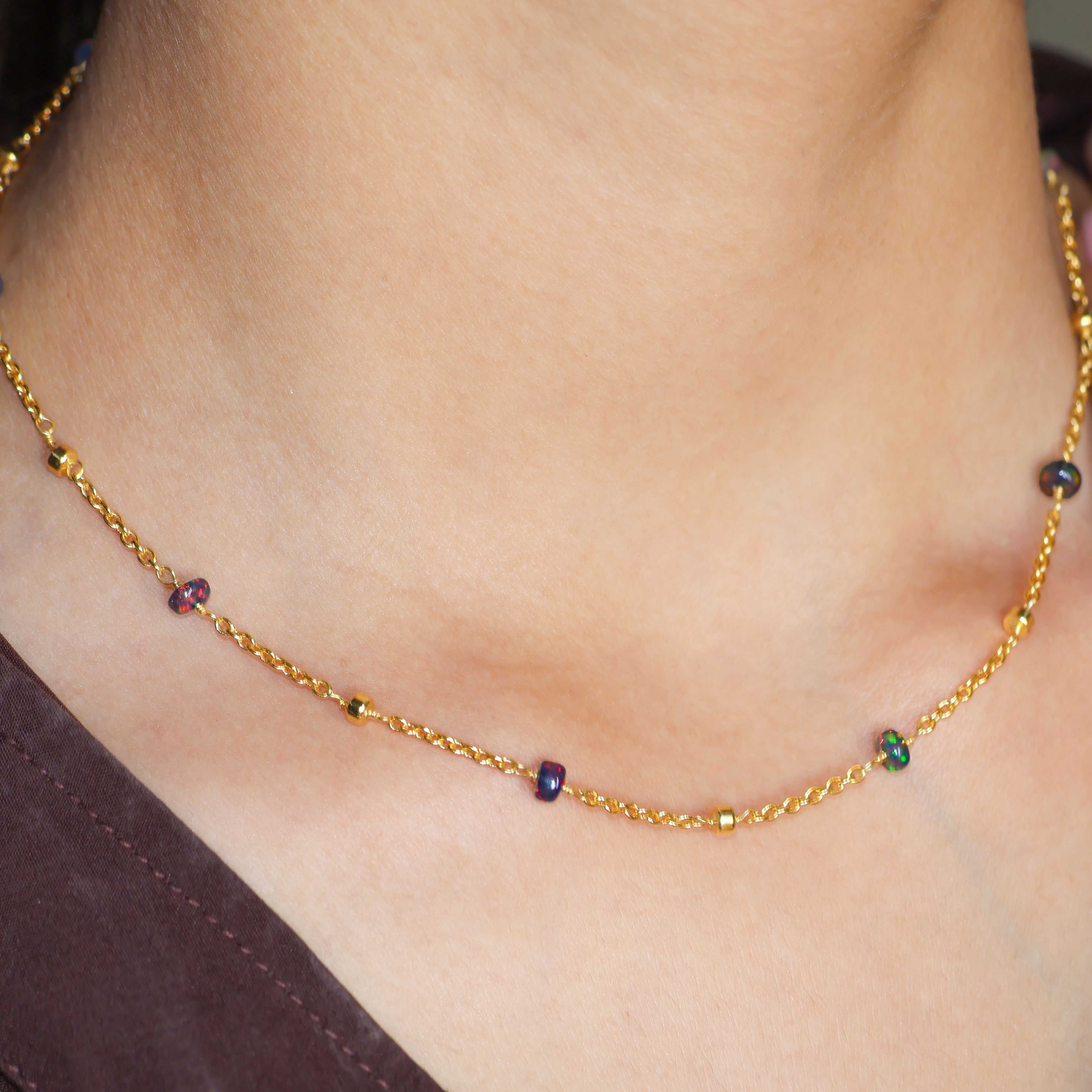 Black opal Cable Chain Pendant Necklace