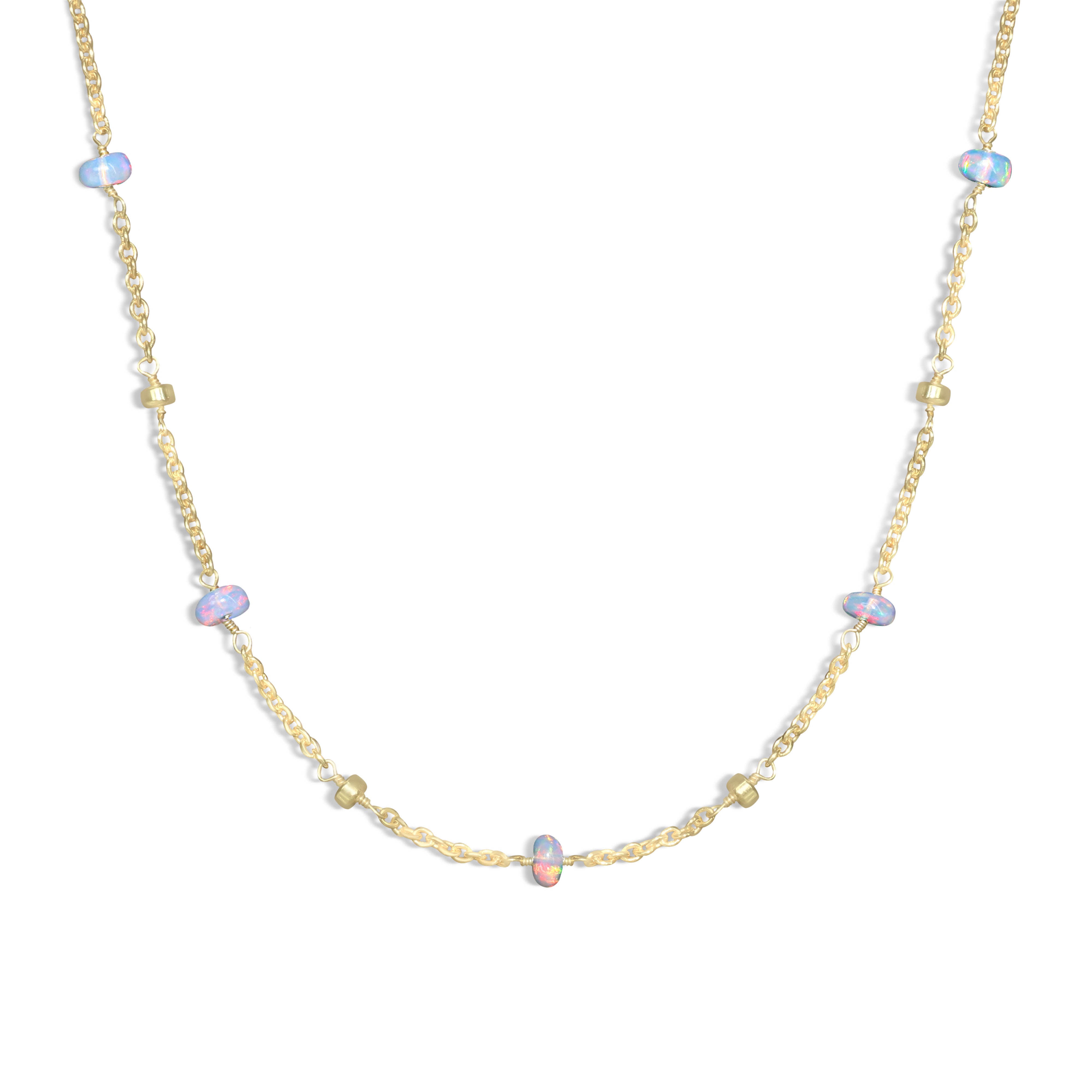 Gold white opal Cable Chain necklace