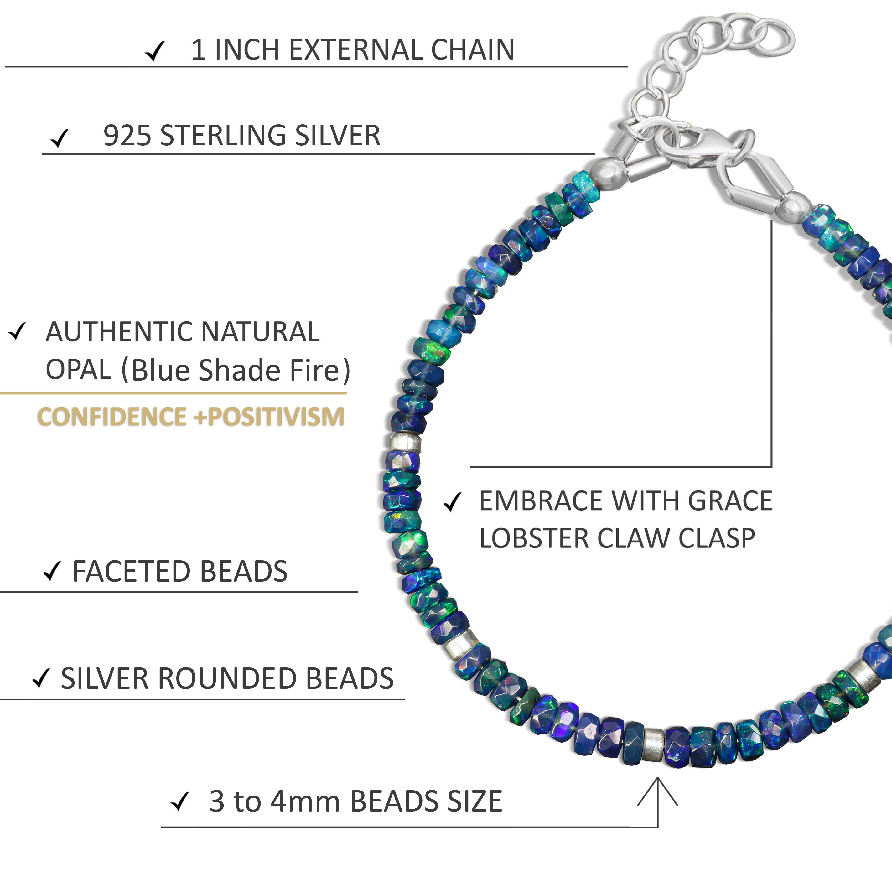 Faceted Separator Natural Black Opal Beaded Bracelet