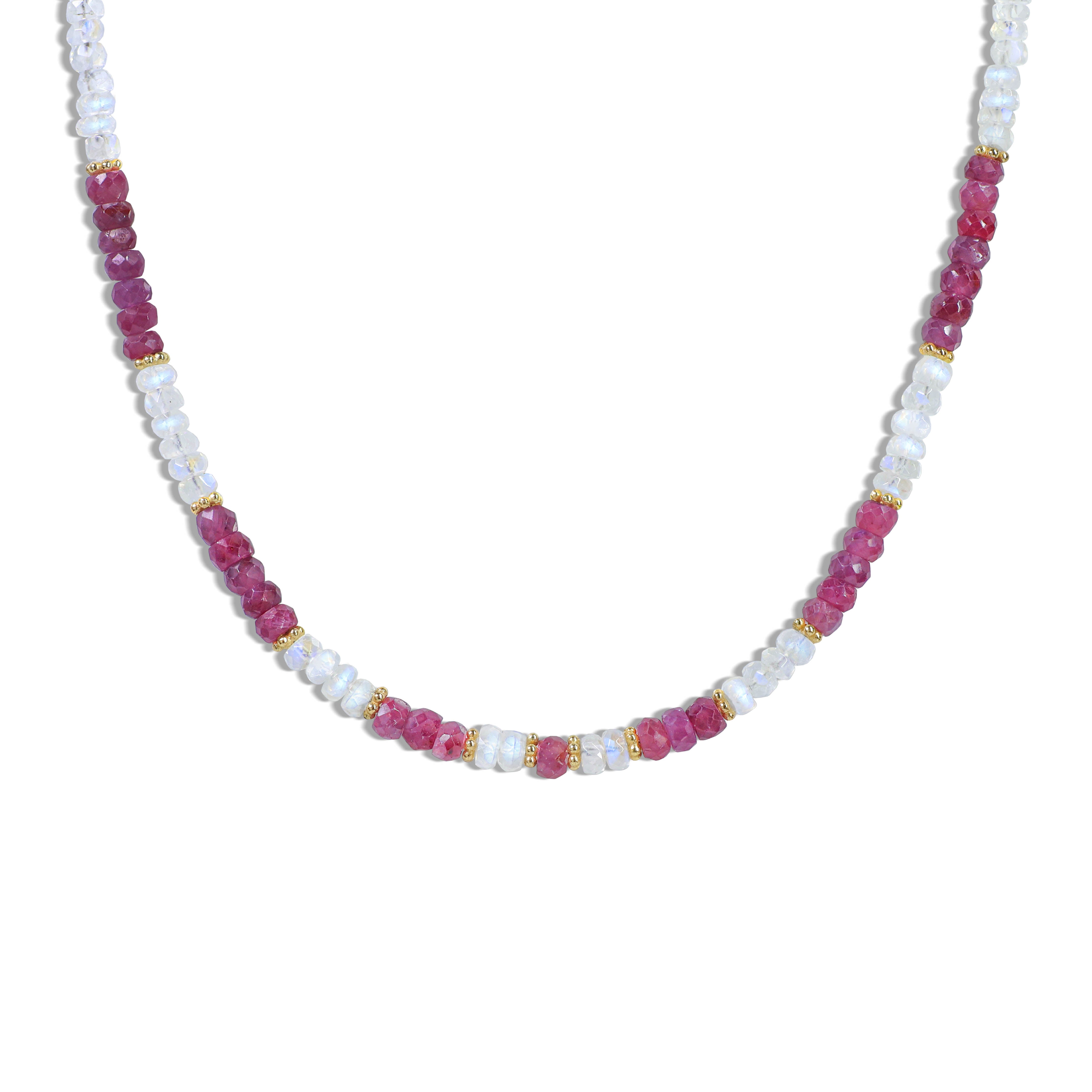 Faceted Beads Natural Ruby and Moonstone Beaded Necklace