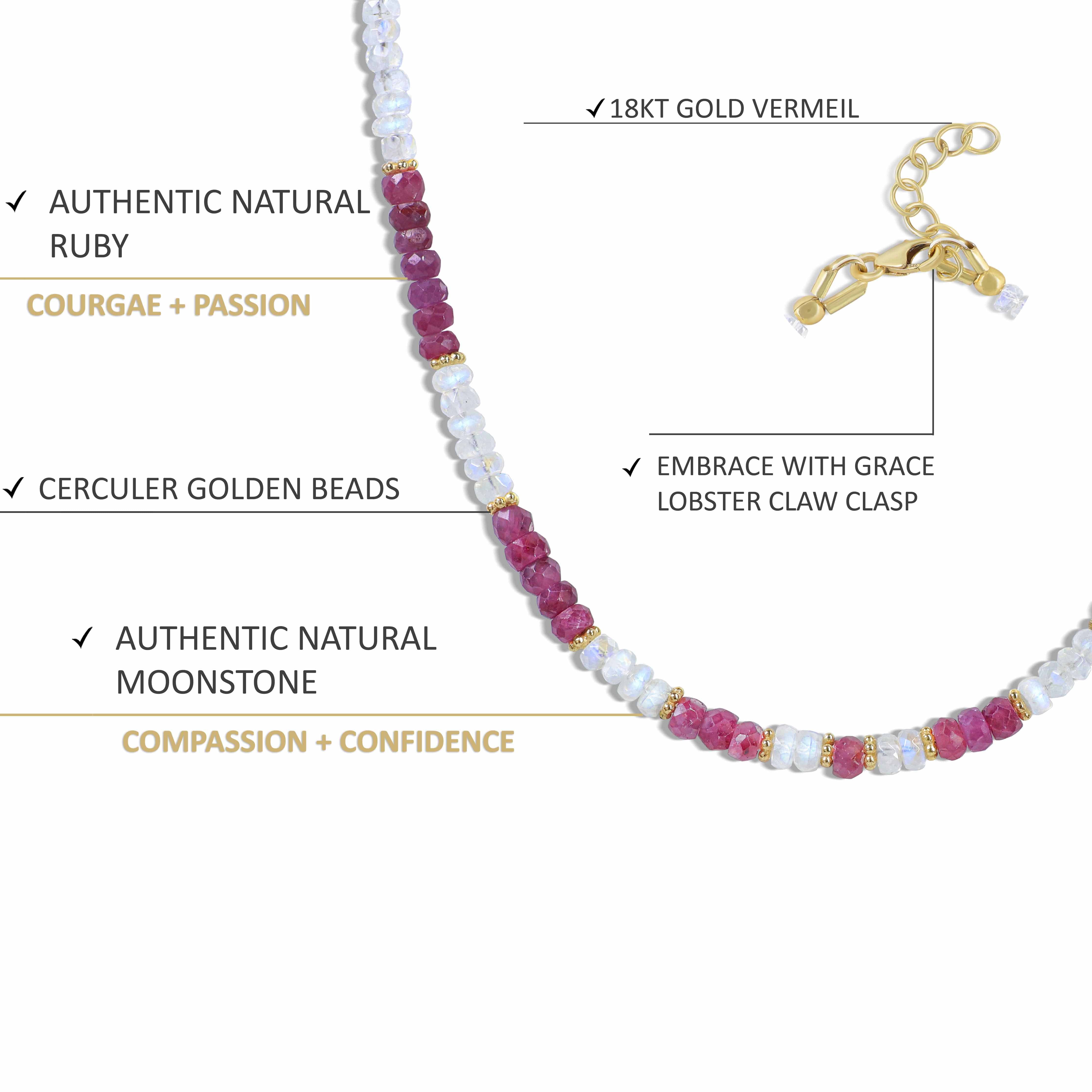 Faceted Beads Natural Ruby and Moonstone Beaded Necklace