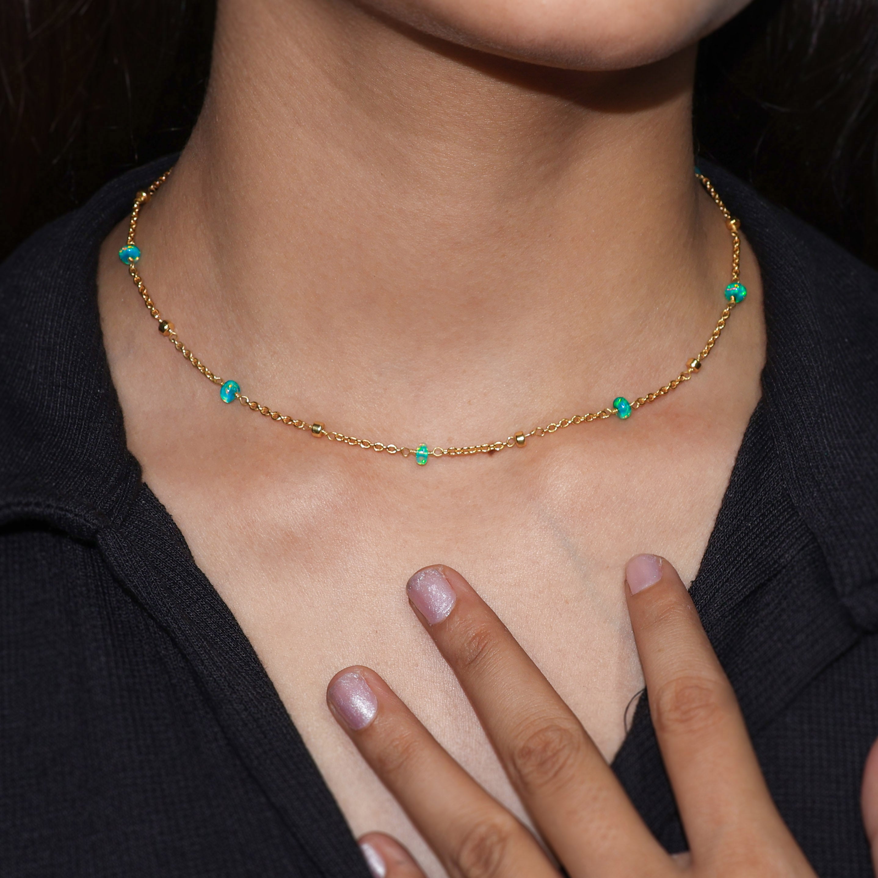 Green opal cable chain necklace for women