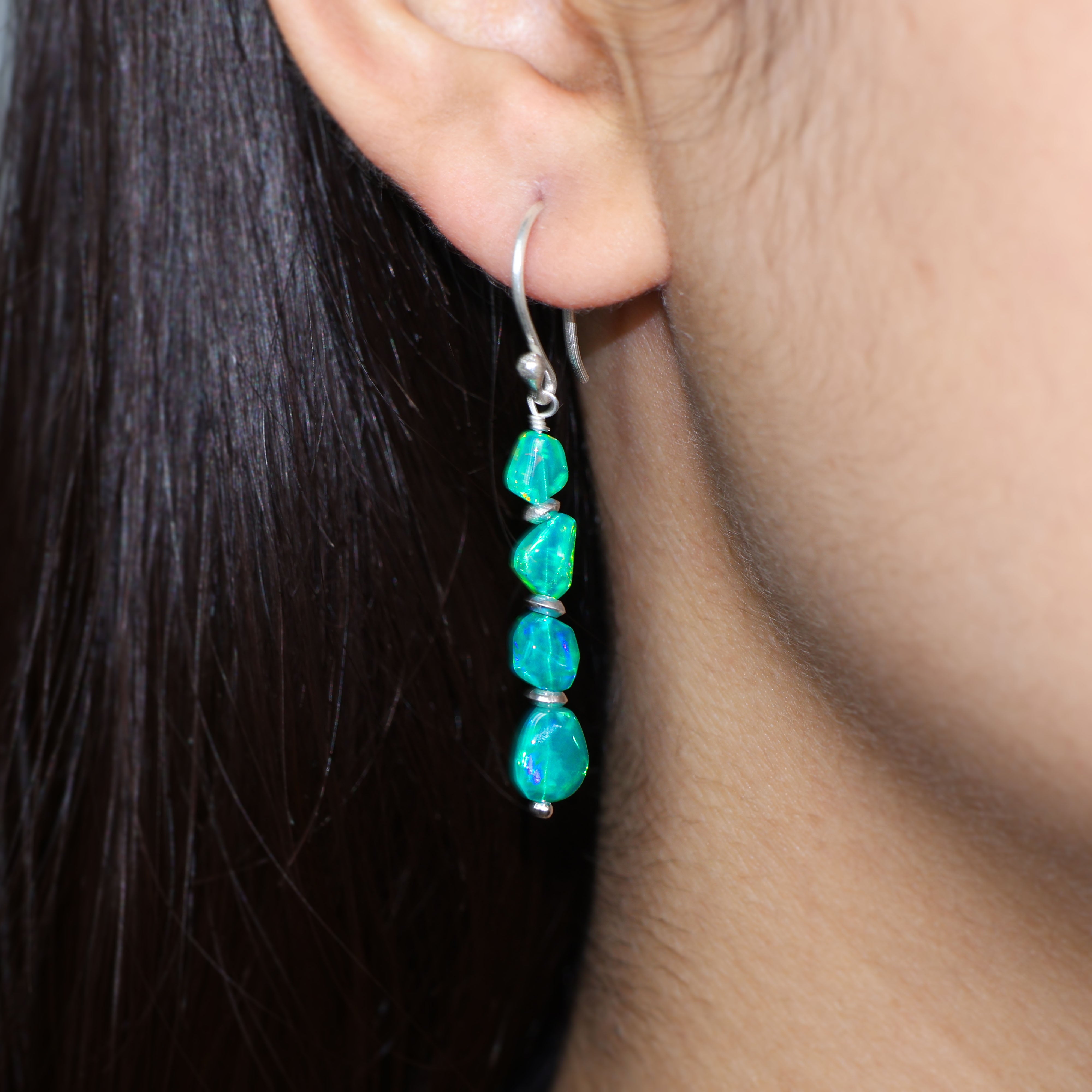 Green Fire opal 925 Sterling silver Earrings