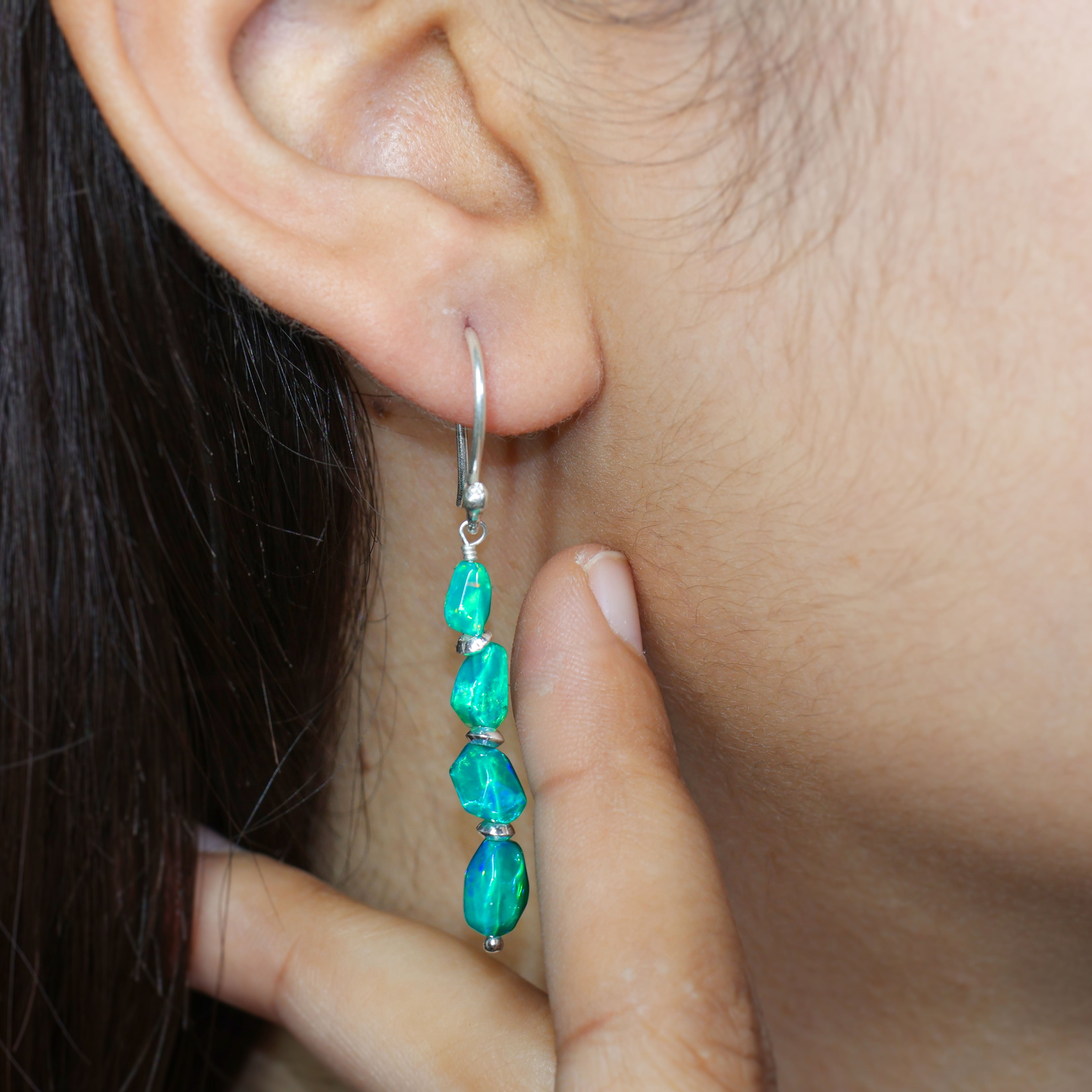Green Fire opal 925 Sterling silver Earrings