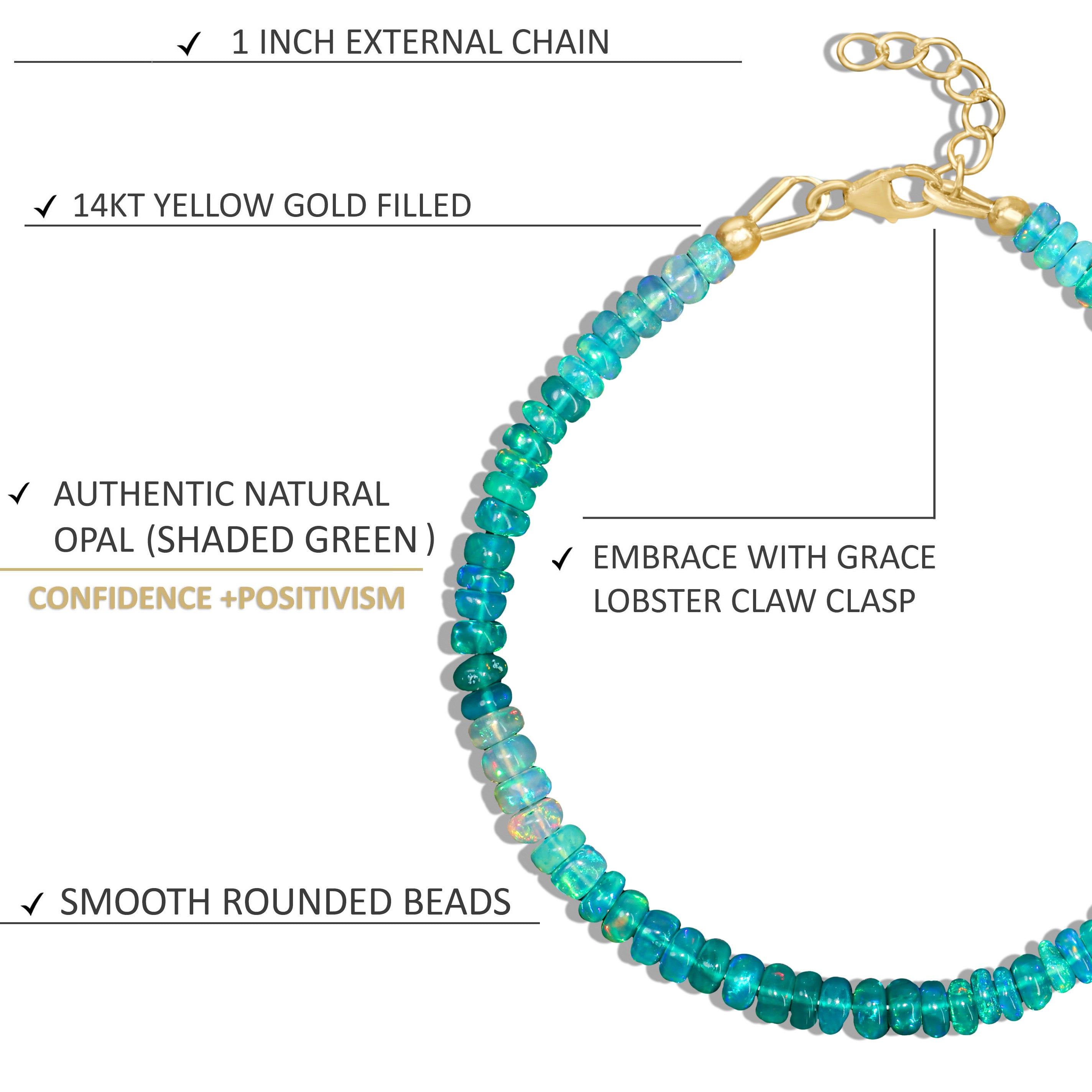 Shaded Plain Beaded Bracelet 4-5MM Natural Green Opal