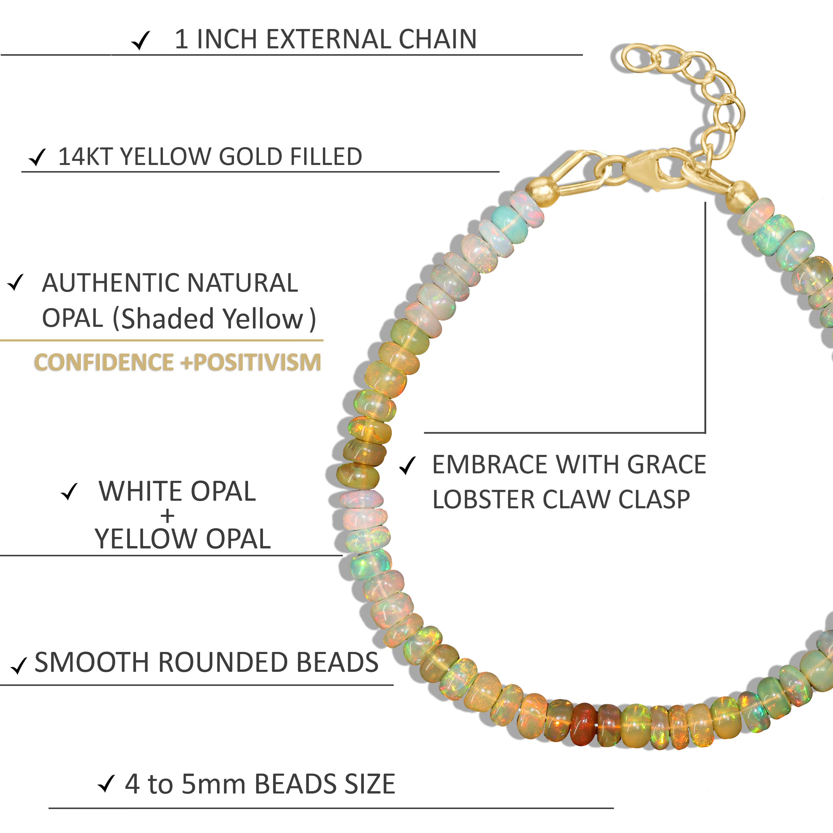 Plain Shaded Natural Yellow Opal Beaded Bracelet