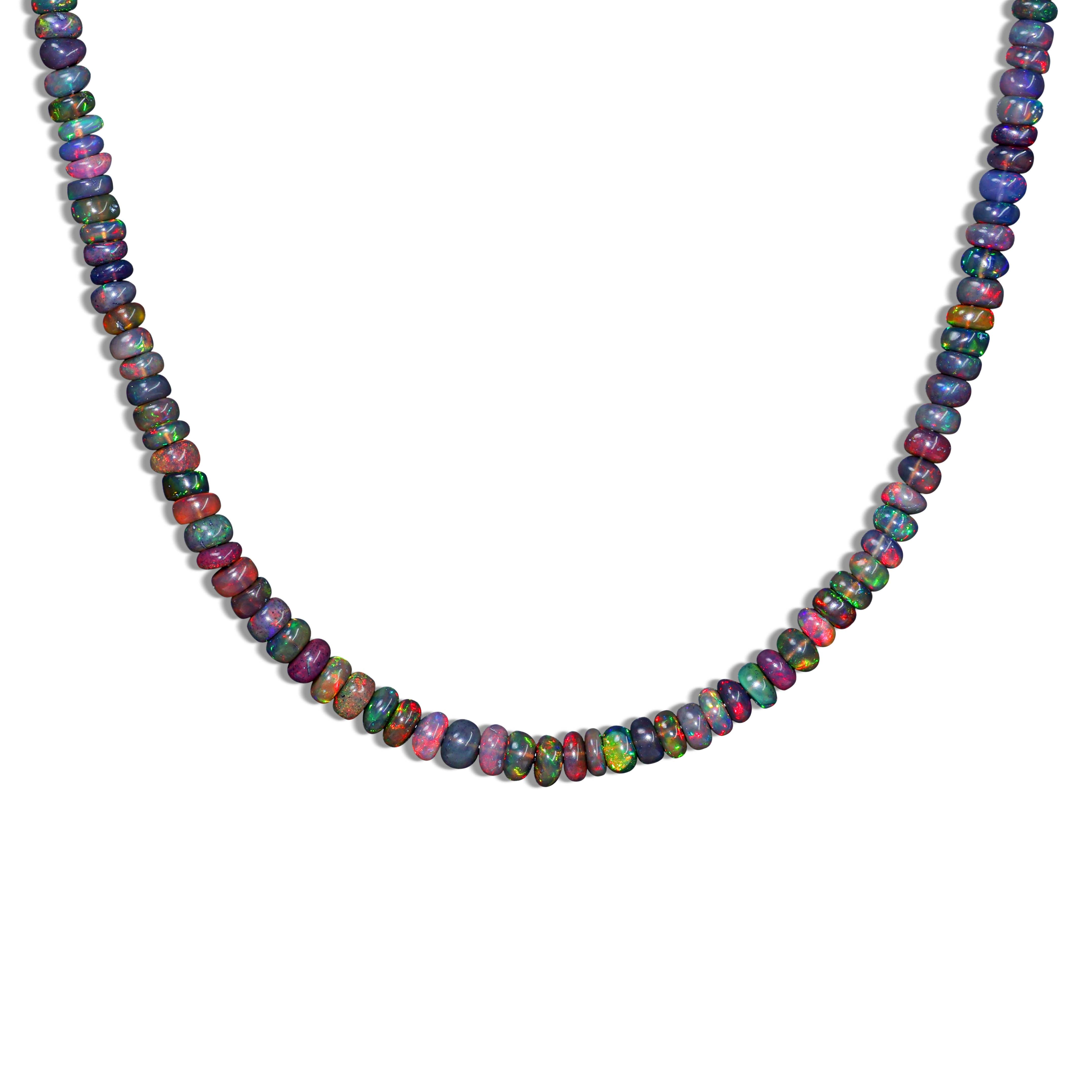Natural Black Opal Plain Beaded Necklace for Women