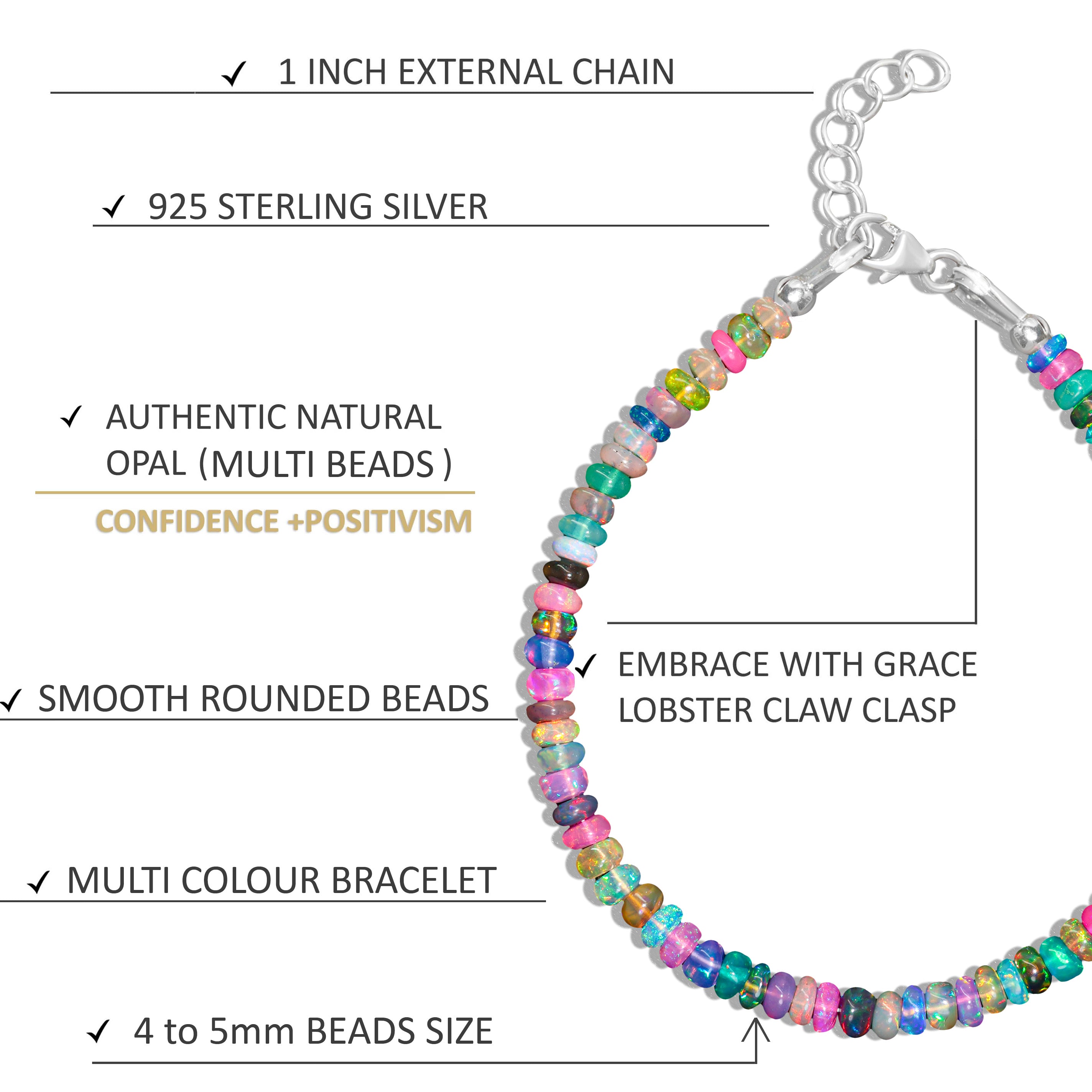 Multi Opal Plain Shaded Beaded Bracelet Natural Birthstone