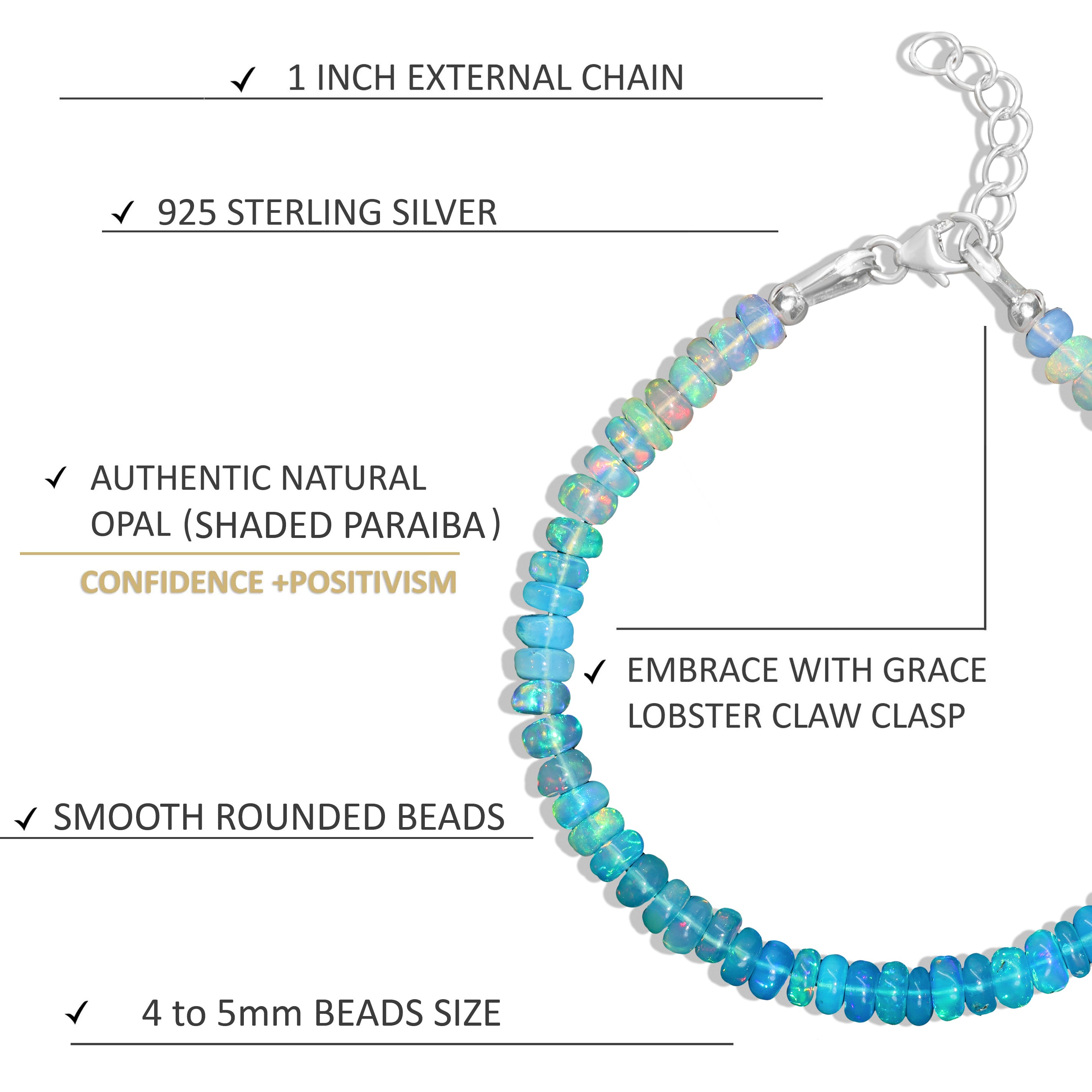 Paraiba Opal Plain Shaded Beaded Bracelet Natural Birthstone