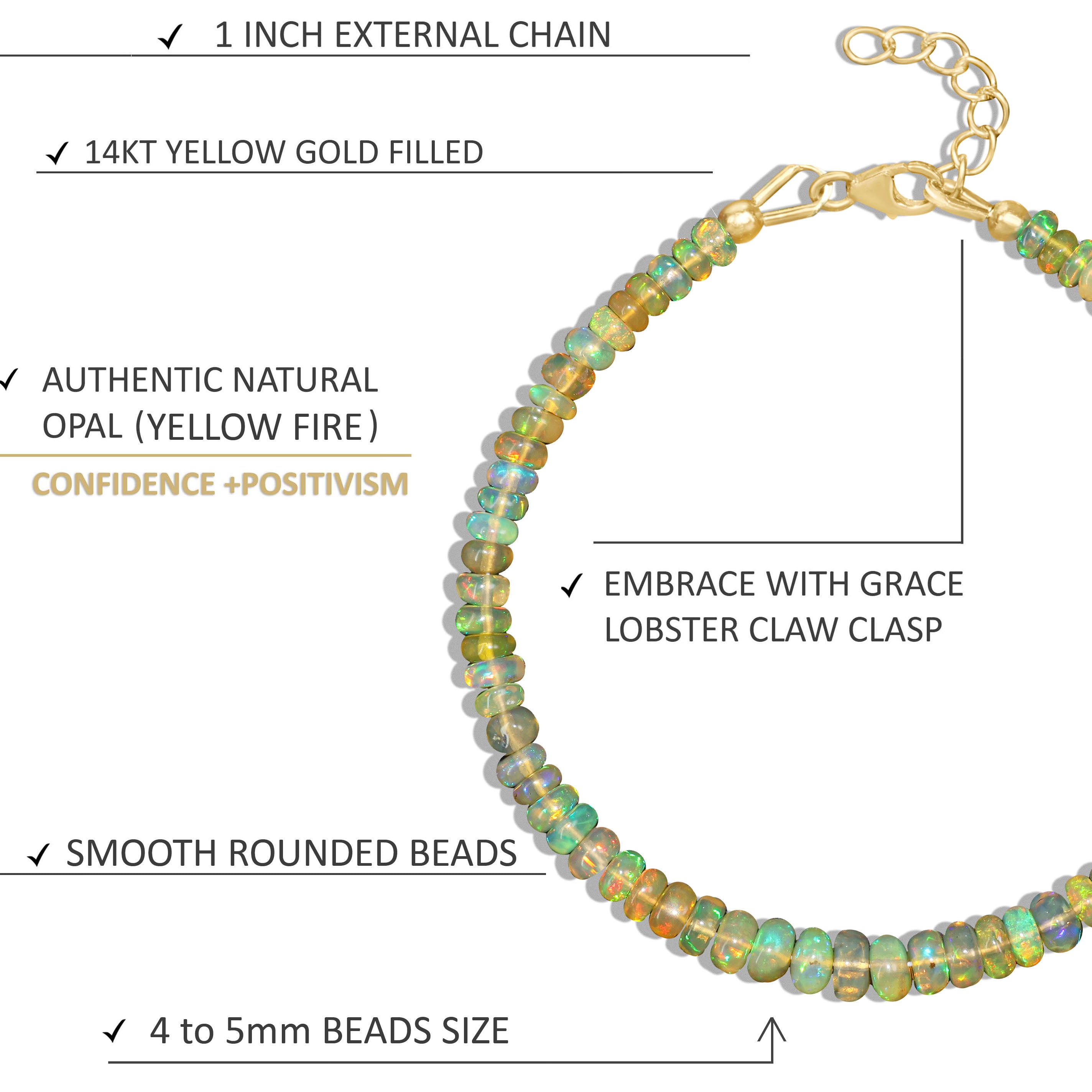 Natural Yellow Opal 4-5MM Plain Beaded Handmade Bracelet