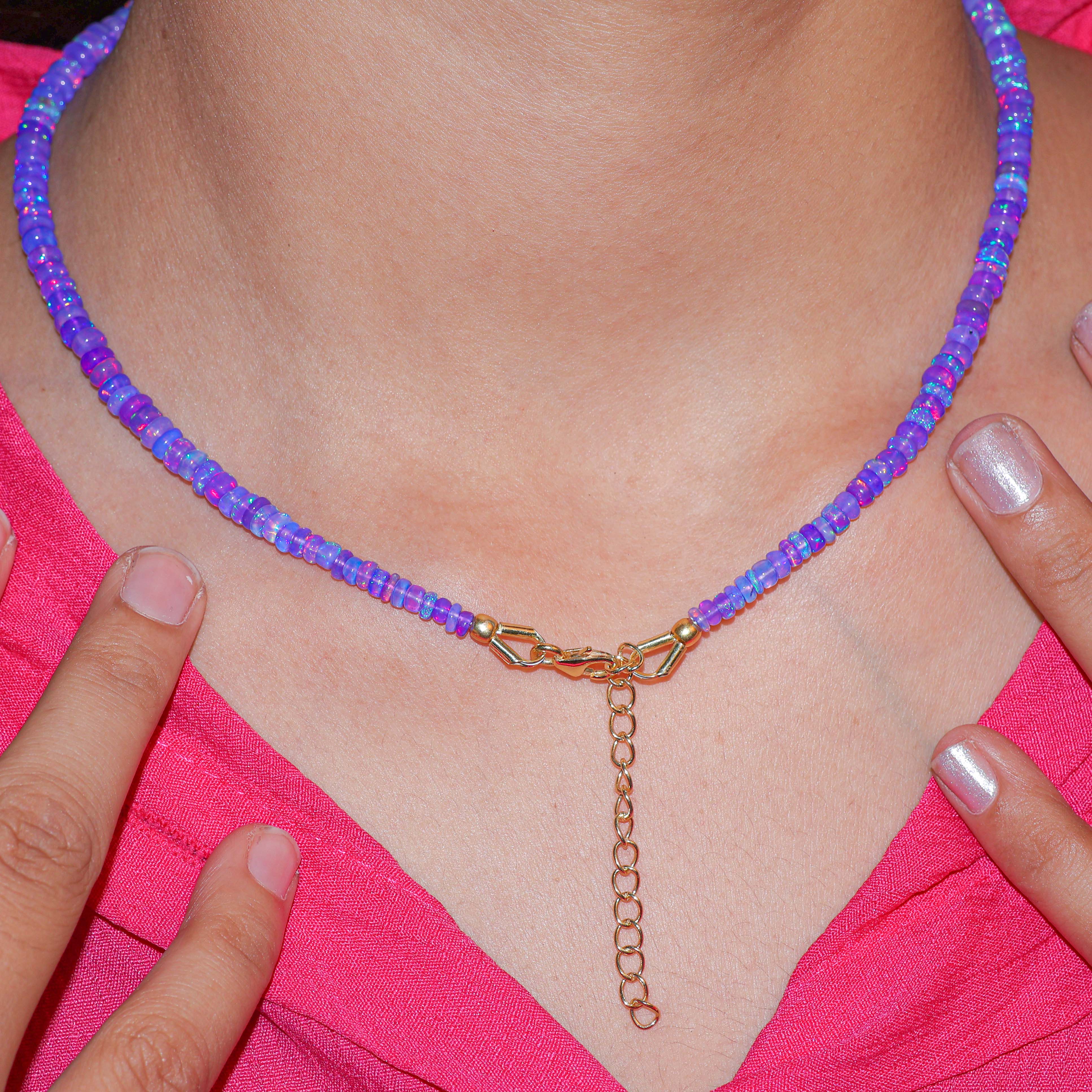 Natural Lavender Opal Plain Beaded Necklace for Women
