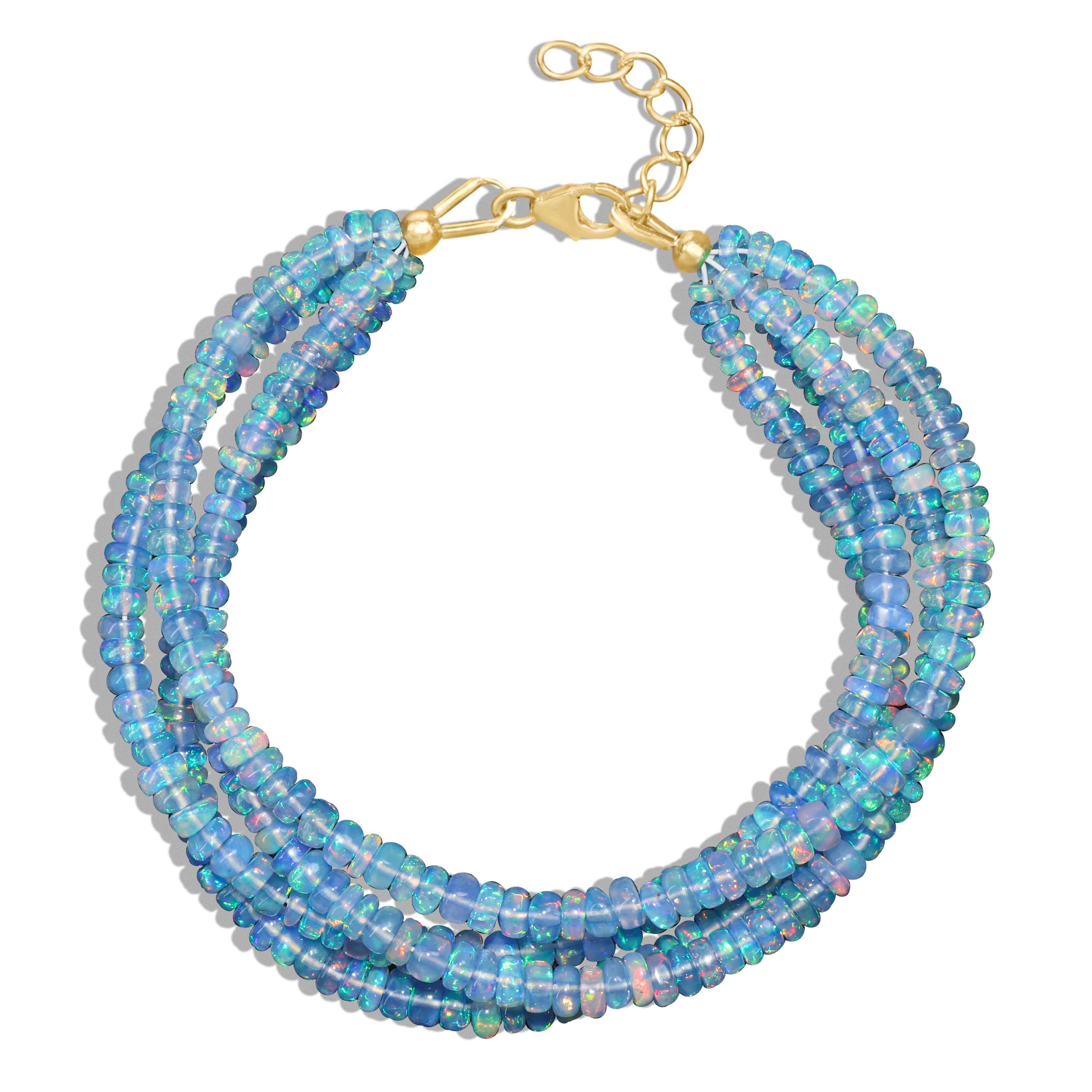 Natural Blue Opal 4 Strand Plain Beaded Bracelet