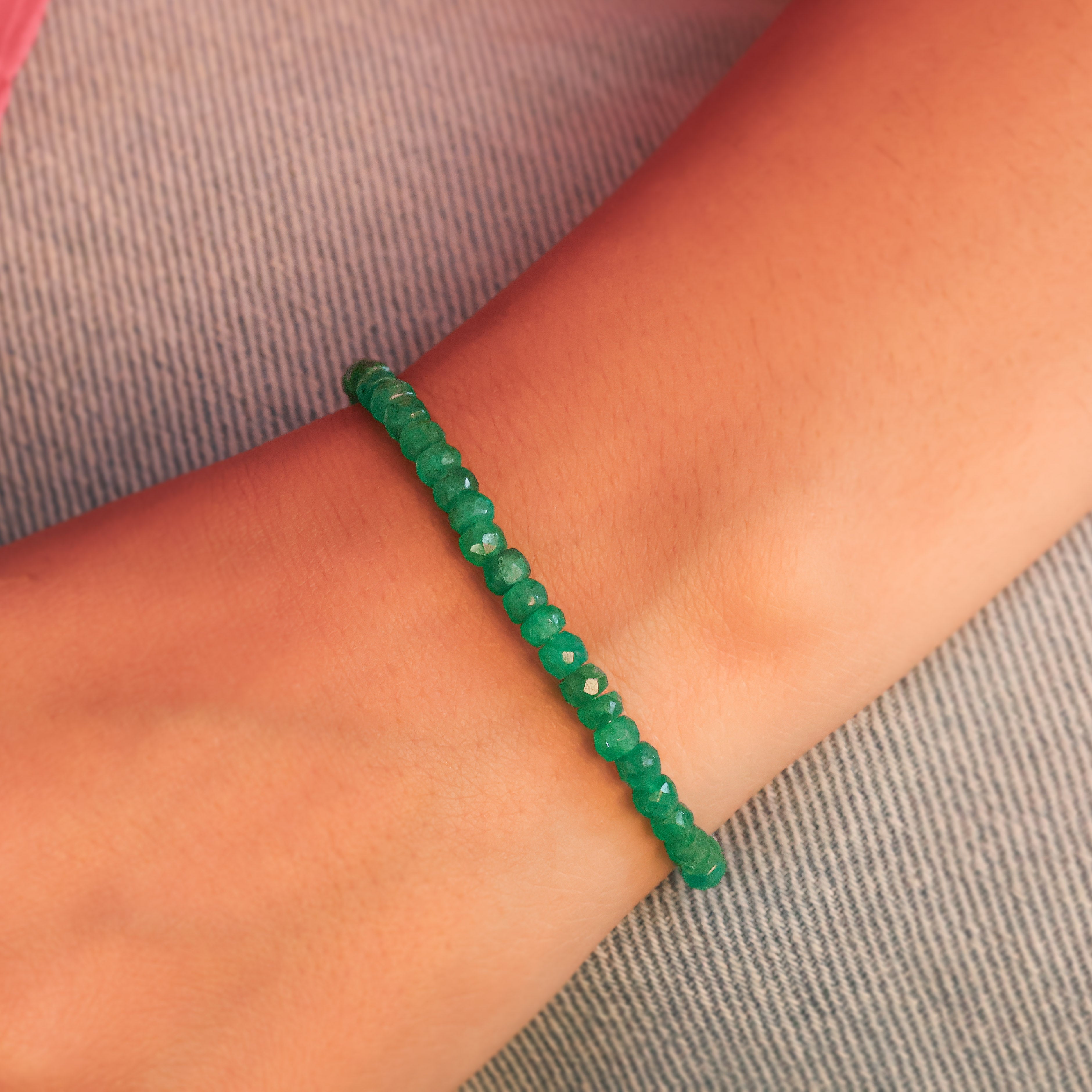 Natural Emerald Plain Beaded Bracelet Handmade Jewelry