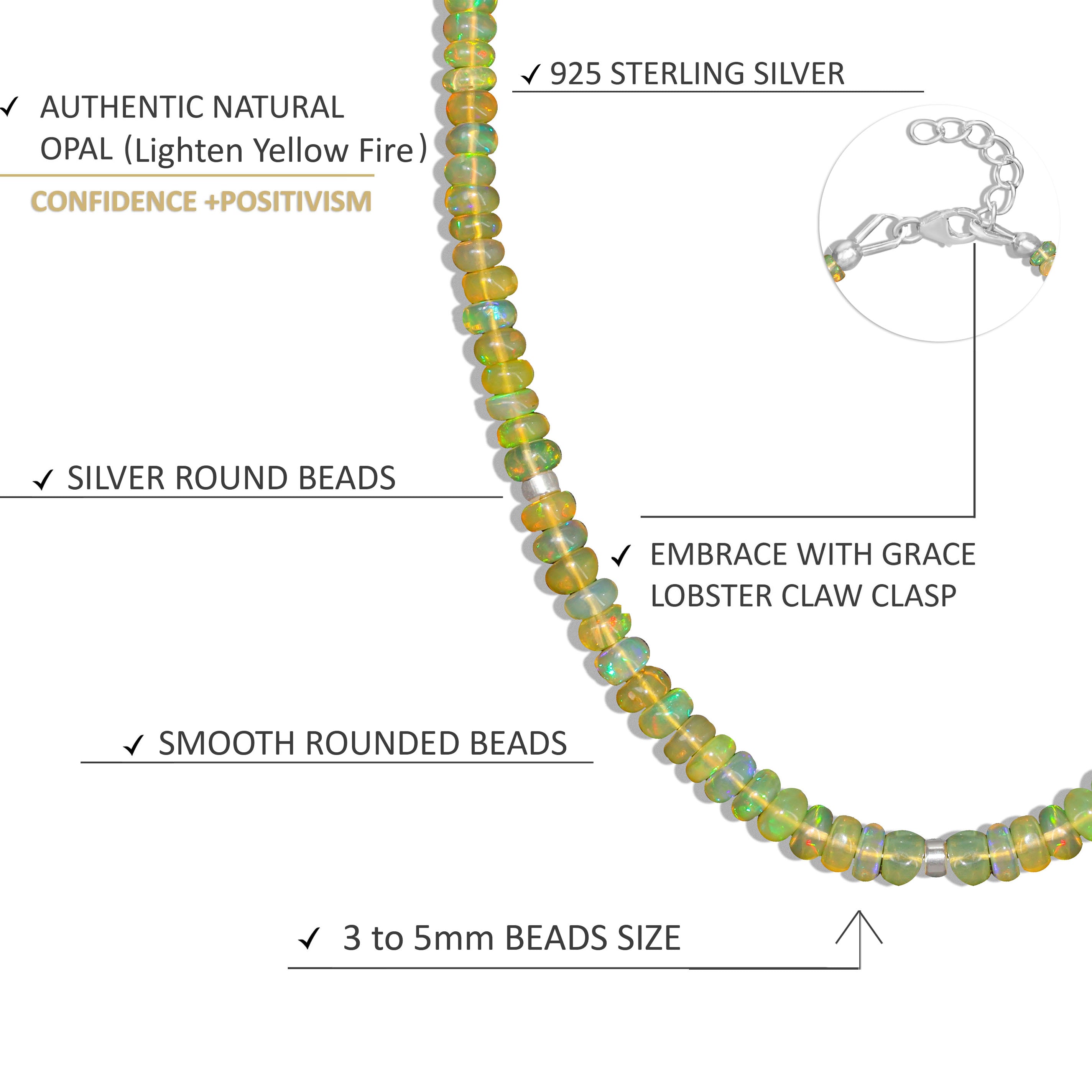 Natural Yellow Opal Plain Beaded Necklace for Women