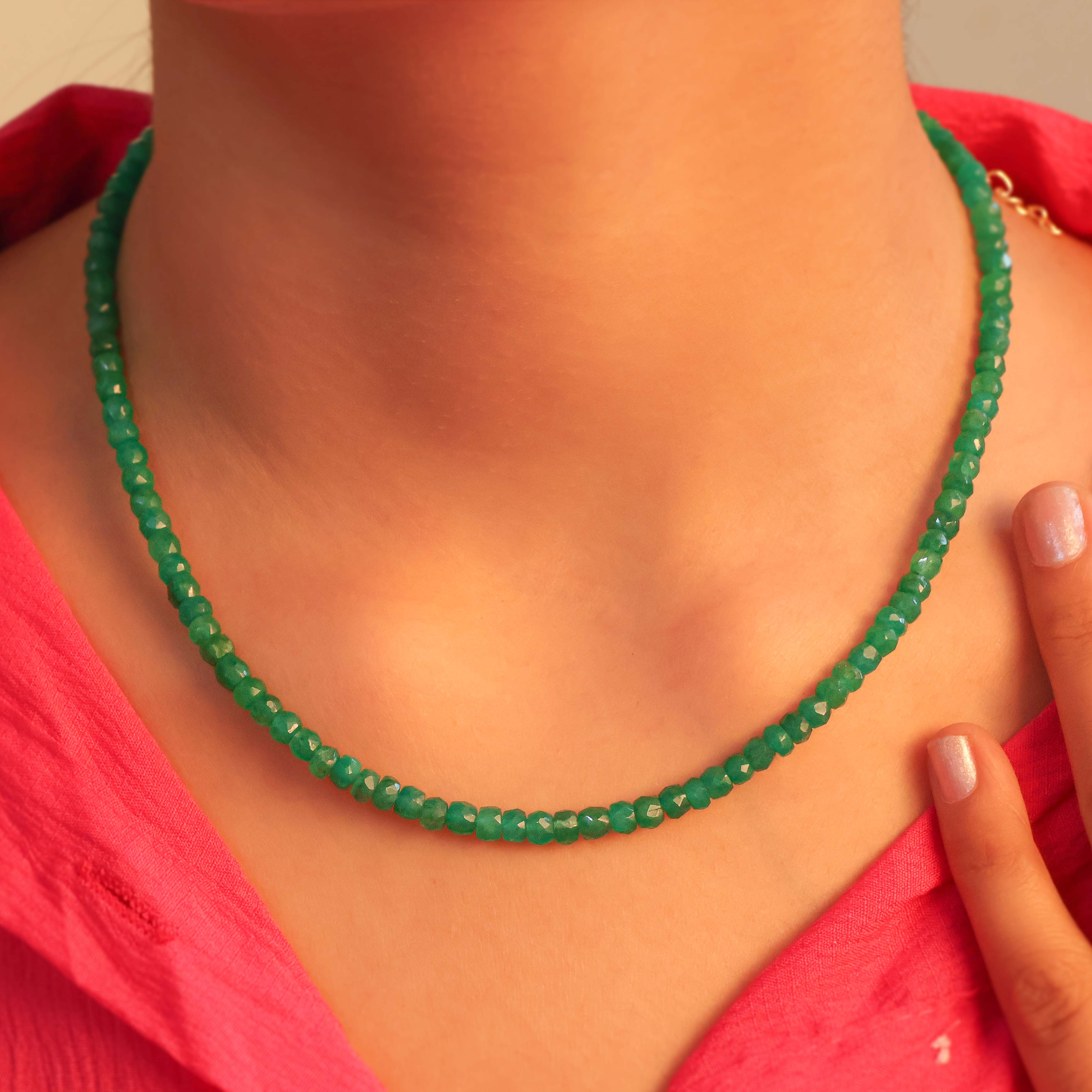 natural Emerald Beaded Necklace