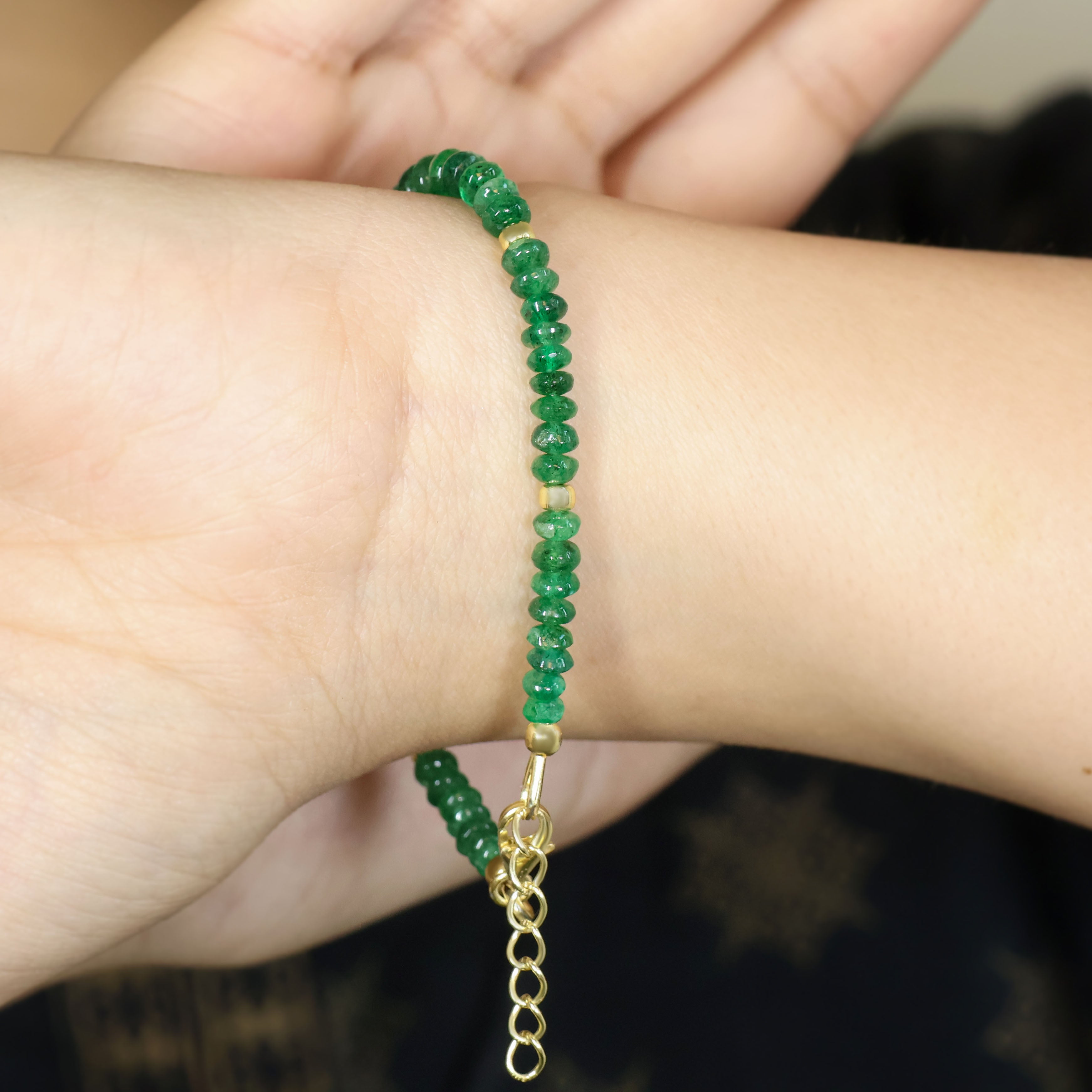 Natural Emerald Smooth Beaded Handmade Bracelet