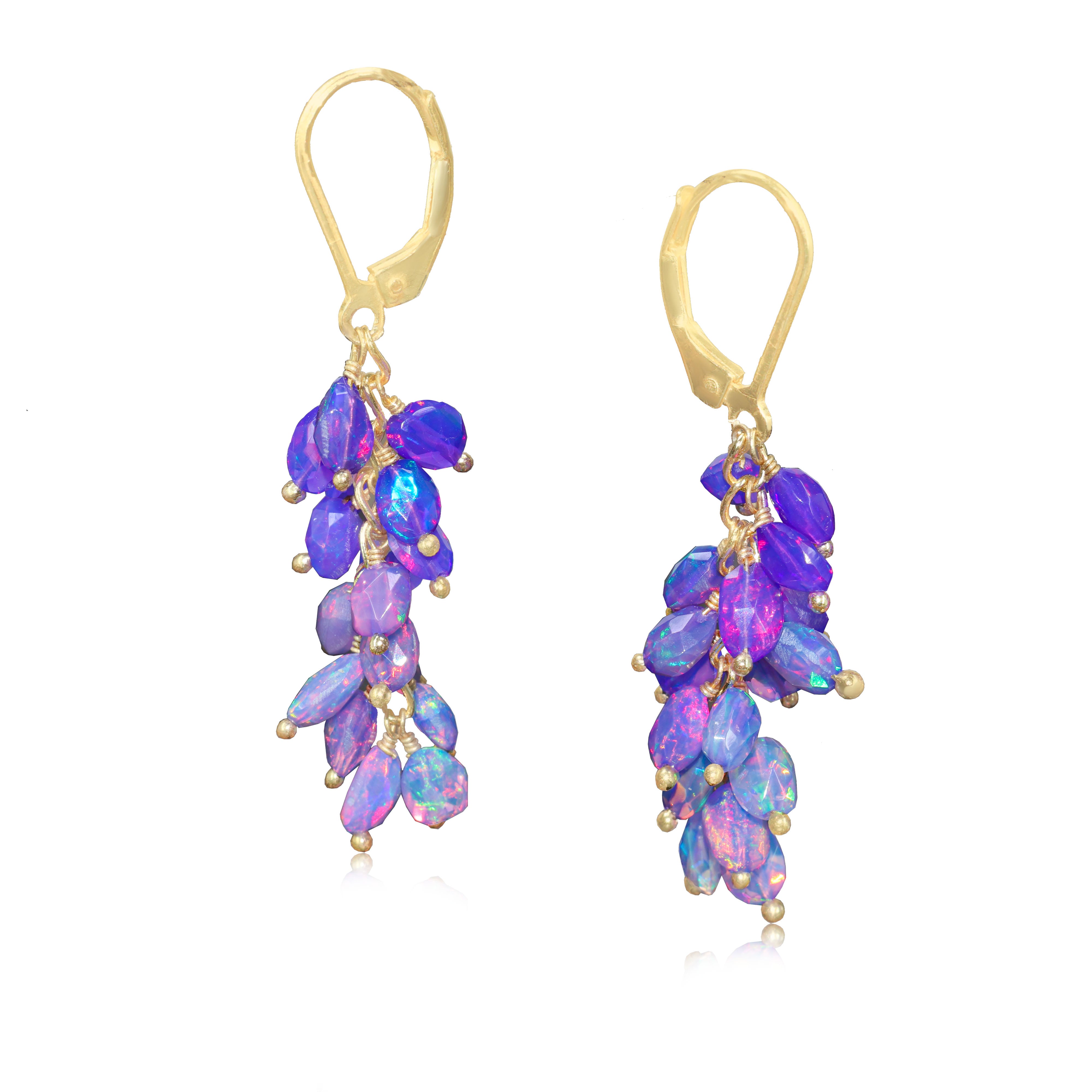 Faceted Tumble Natural Lavender Opal Beaded Cluster Earrings