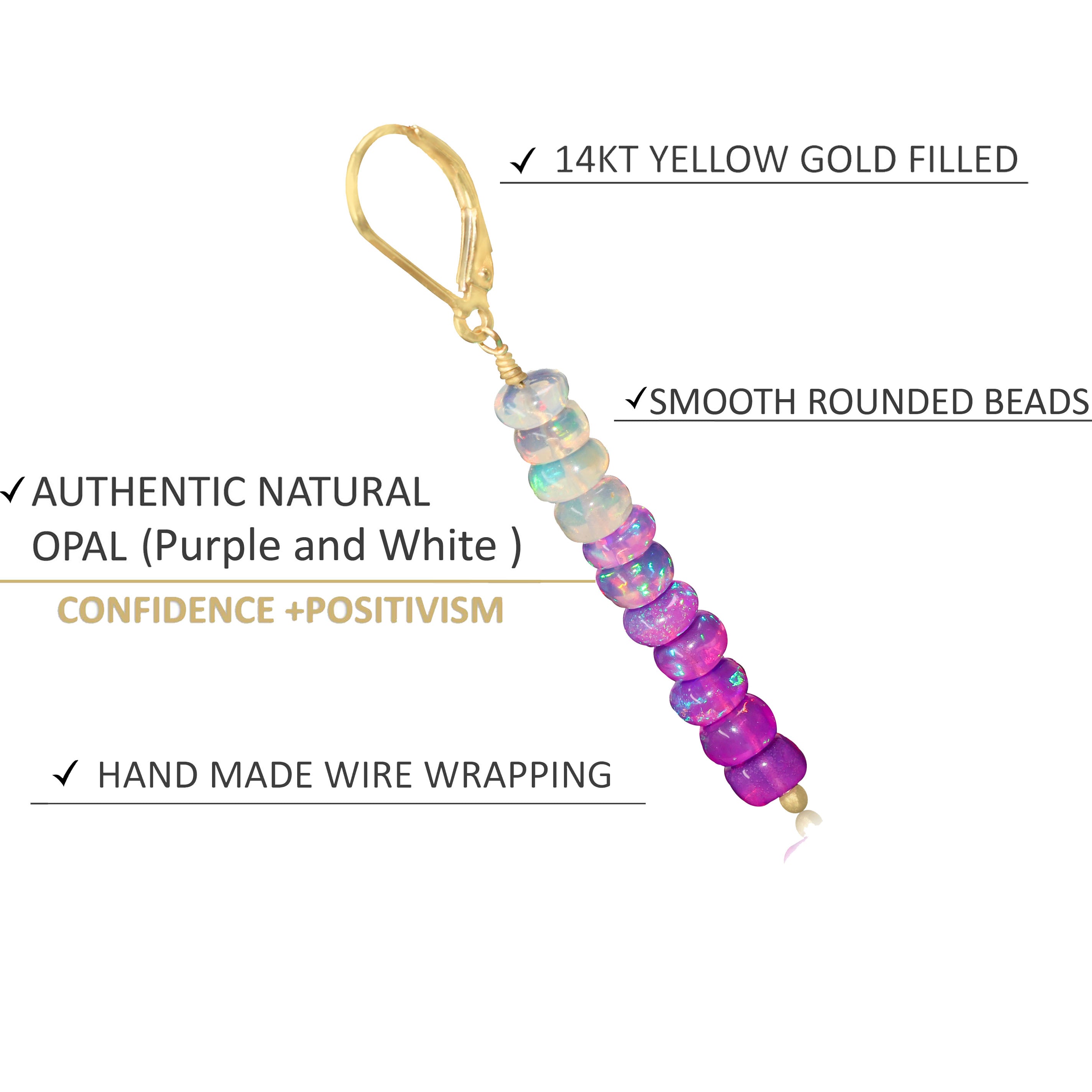 Natural Purple Opal Linear Beaded Dangle Drop Earrings