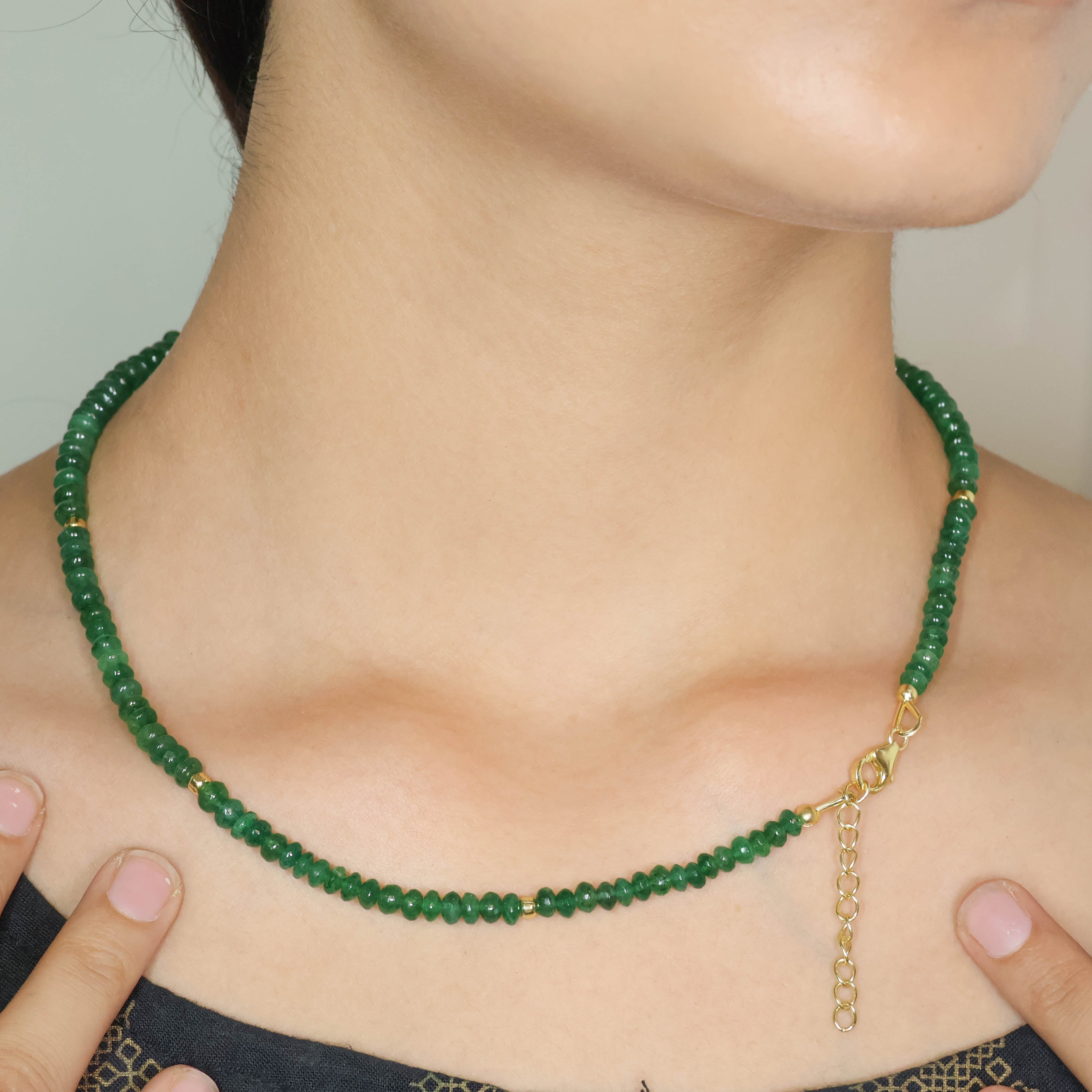 Natural Emerald Smooth Beaded Handmade Necklace for Women