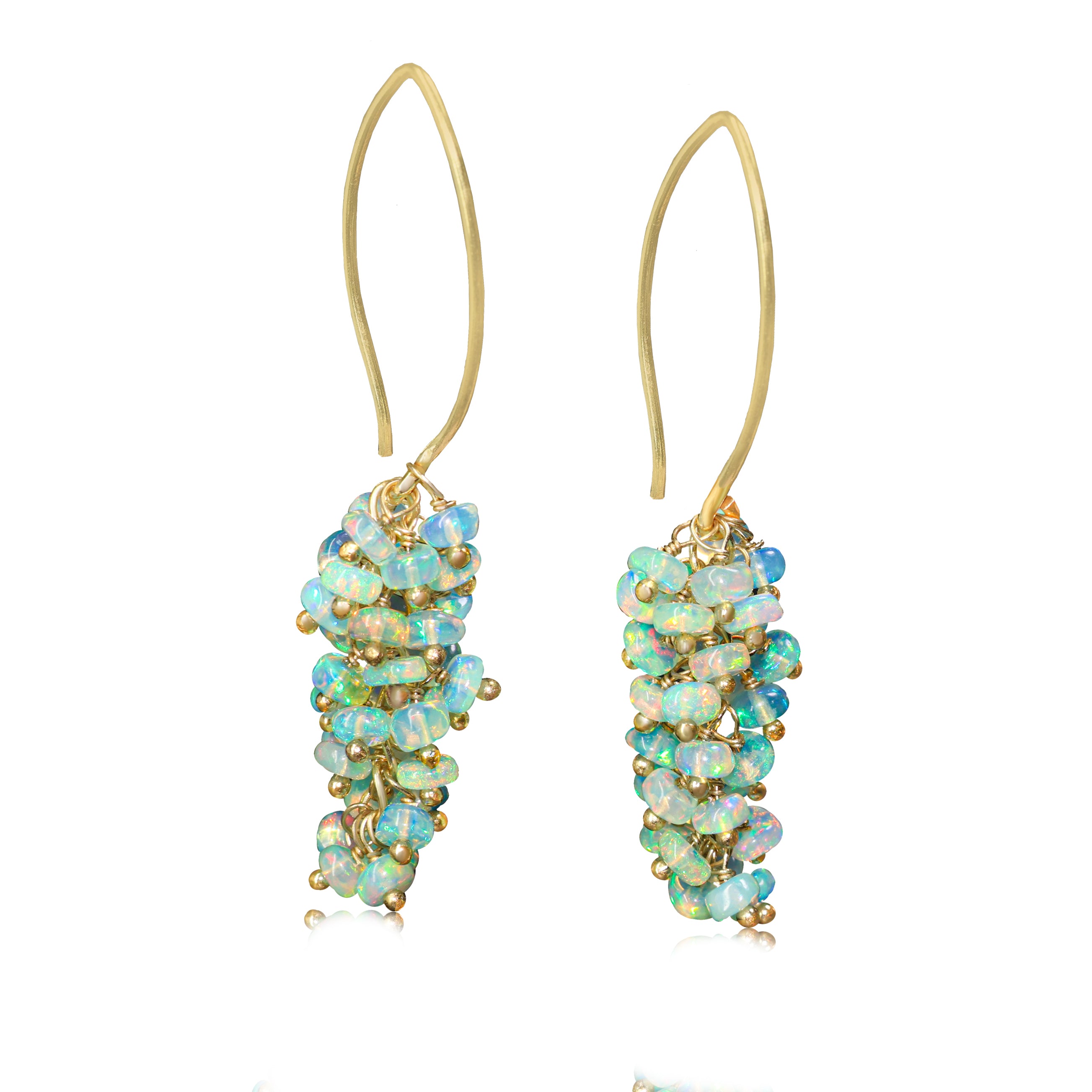 Natural Green Opal French Hook Style Beaded Cluster Earrings
