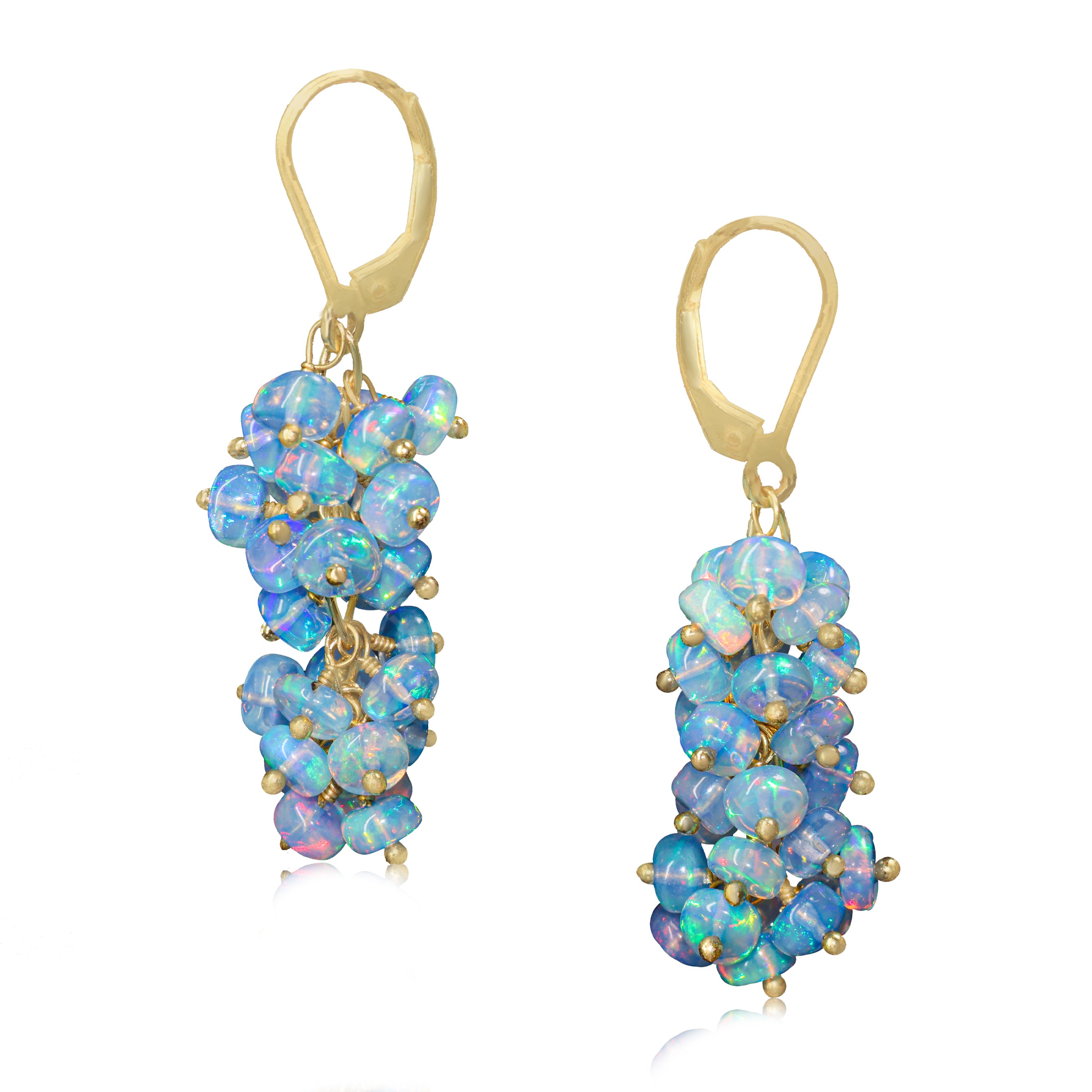 Natural Blue Opal Beaded Cluster Dangle Earrings