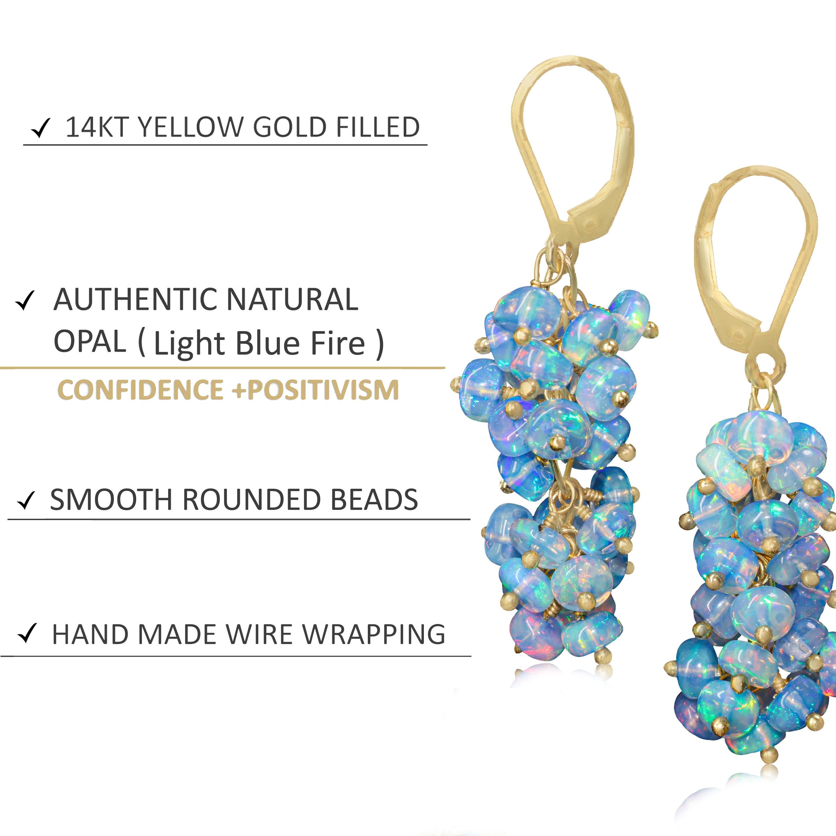Natural Blue Opal Beaded Cluster Dangle Earrings