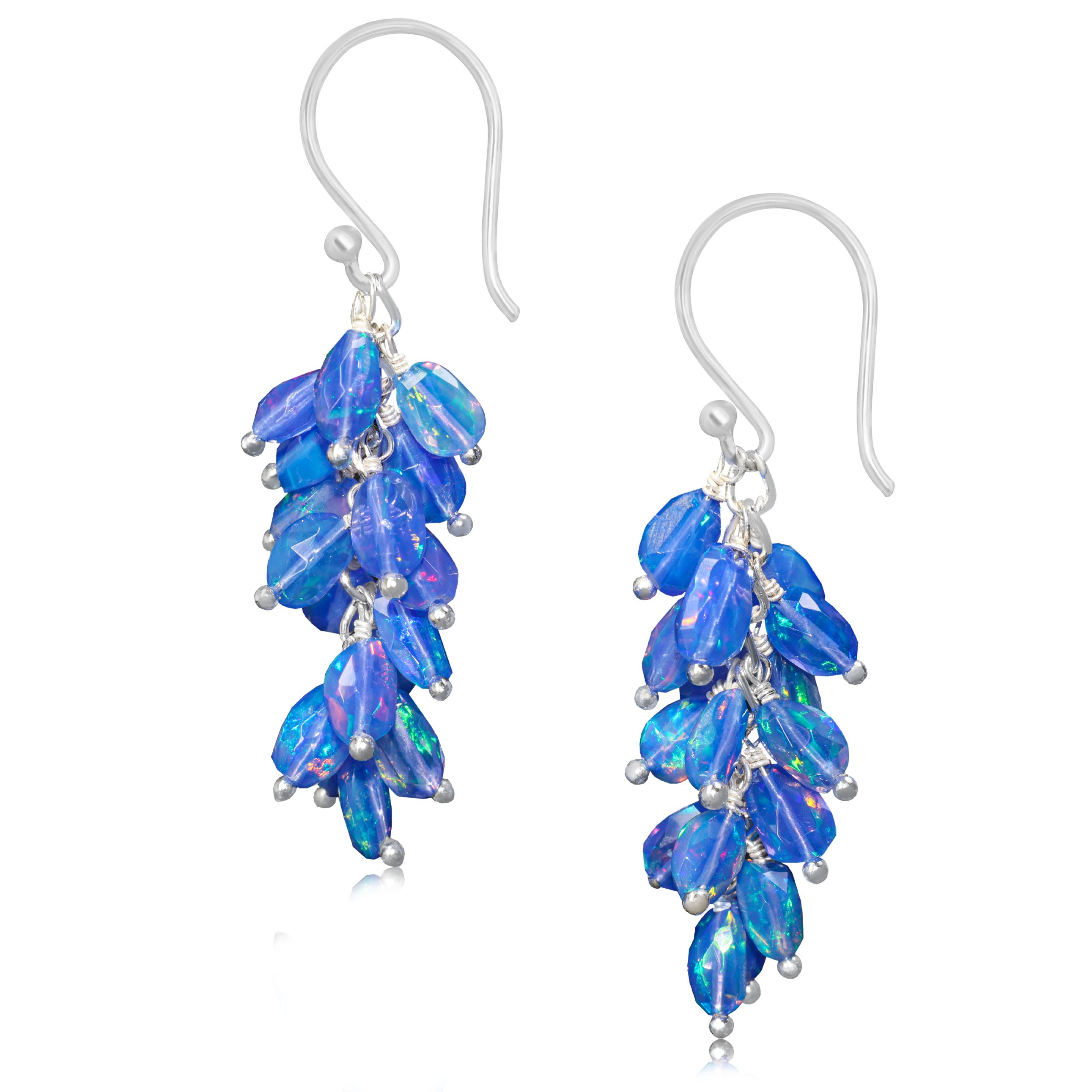 Faceted Tumble Natural Blue Opal Beaded Cluster Earrings