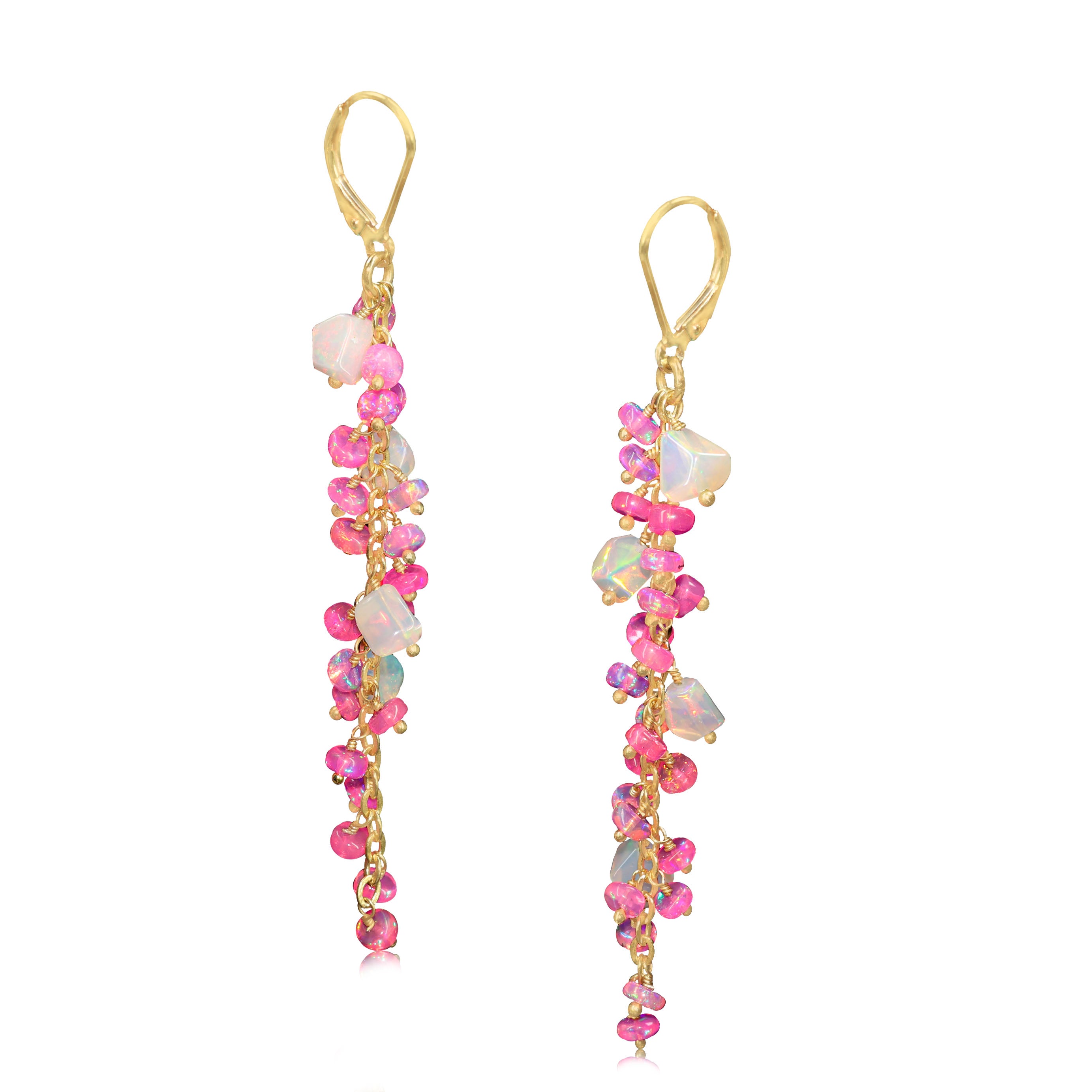 Natural Multi Opal Tumble Beaded Cluster Dangle Drop Earrings