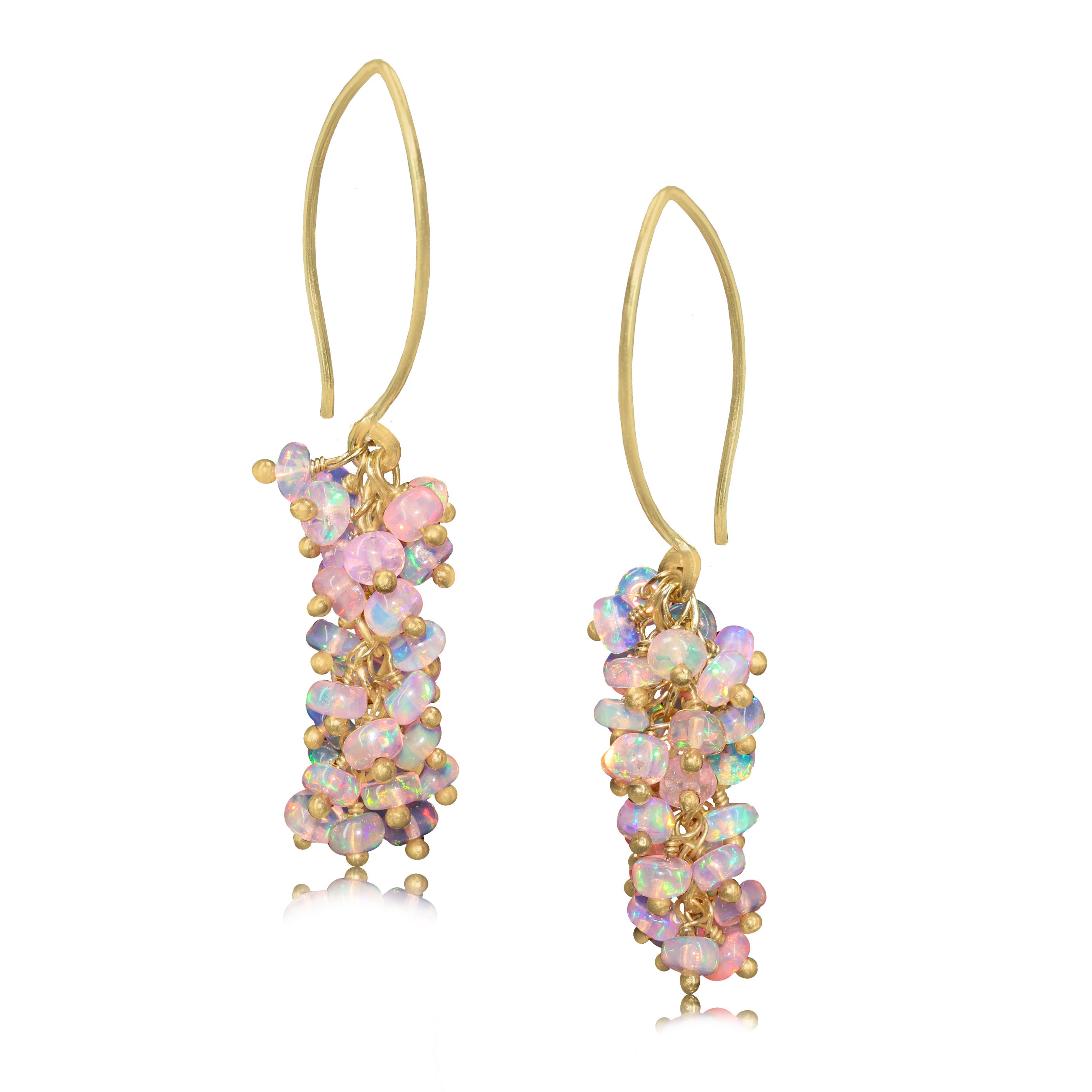 Natural Pink Opal French Hook Style Beaded Cluster Earrings