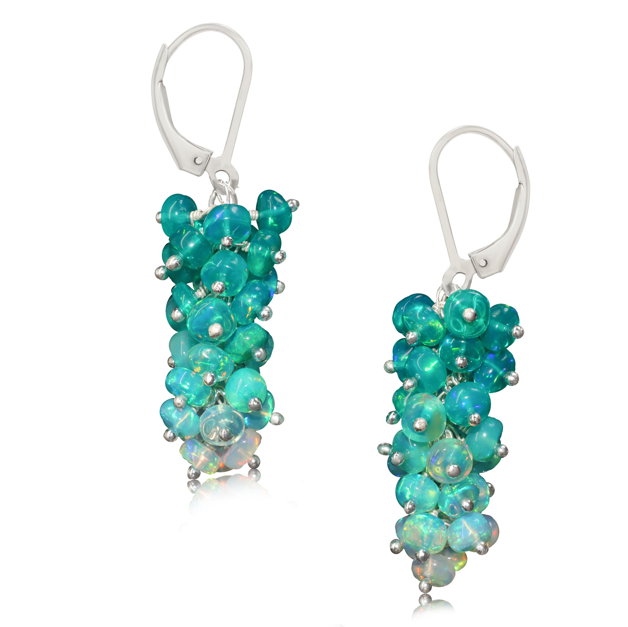 Natural Green Opal Shaded Beads Cluster Handmade Earrings