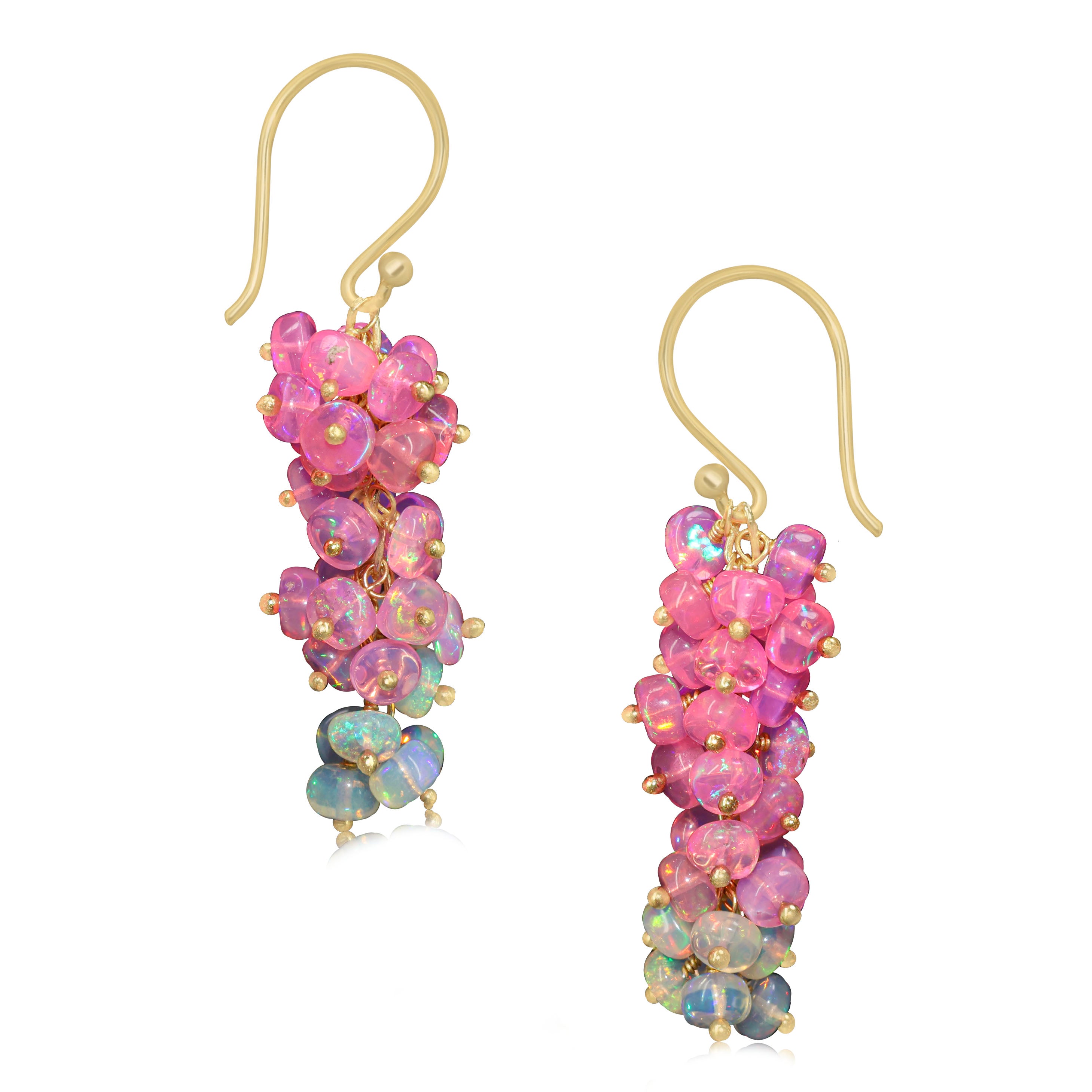 Natural Pink Opal Shaded Beads Cluster Handmade Earrings