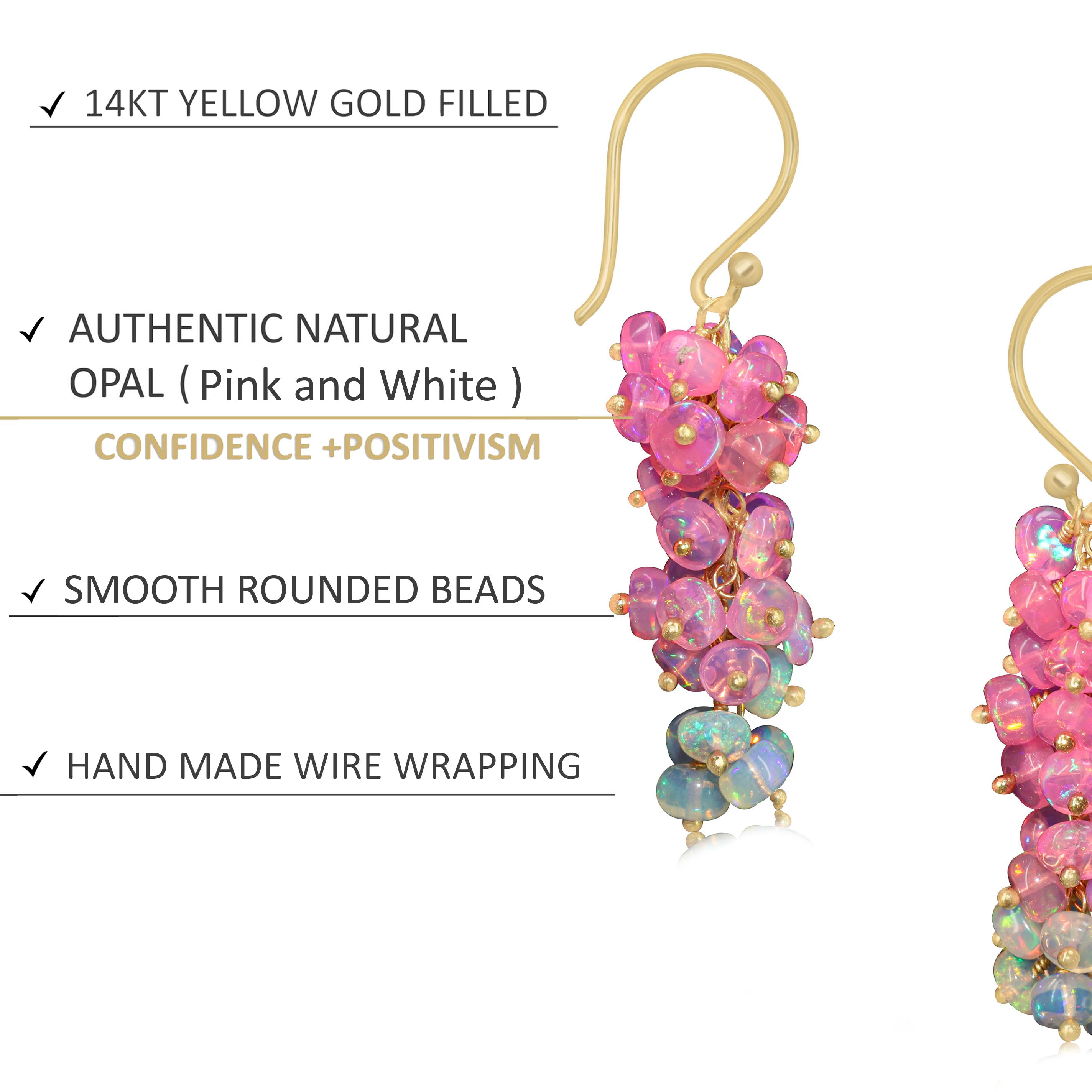 Natural Pink Opal Shaded Beads Cluster Handmade Earrings